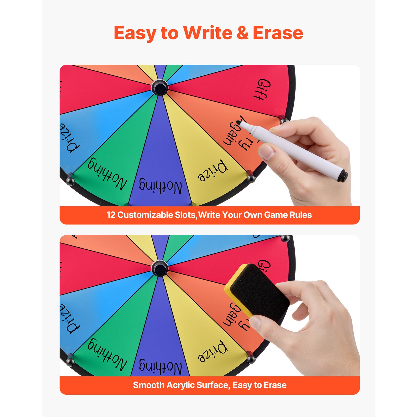 Uimoso 12-Inch Spinning Prize Wheel with 12 Sections and Tabletop Stand