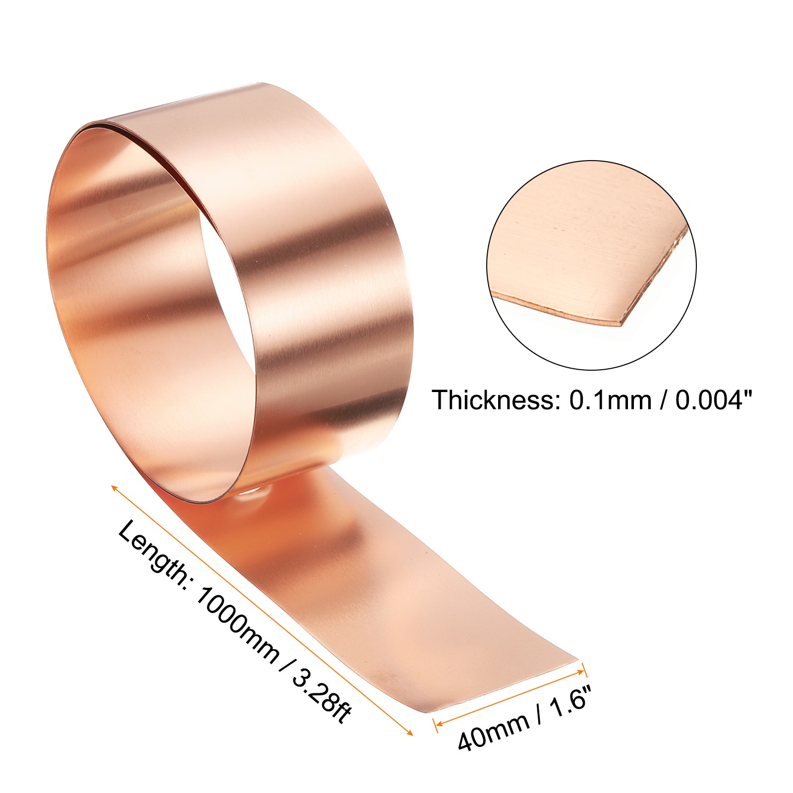 2pcs Copper Sheet Roll 0.1mm Thick Copper Flashing Strip 1.6″ Width x 3.28ft