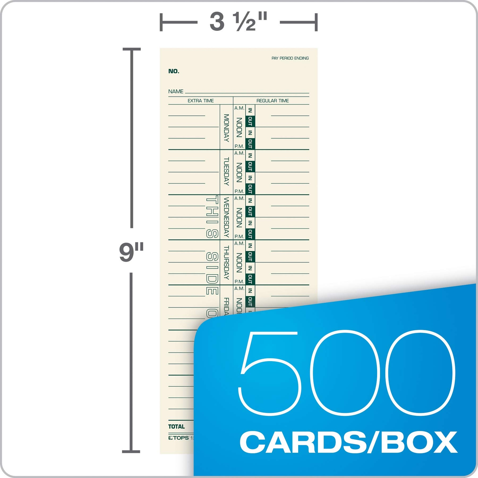 TOPS Time Cards Weekly 1-Sided 3-1/2 x 9 Manila Green Print 500-Count