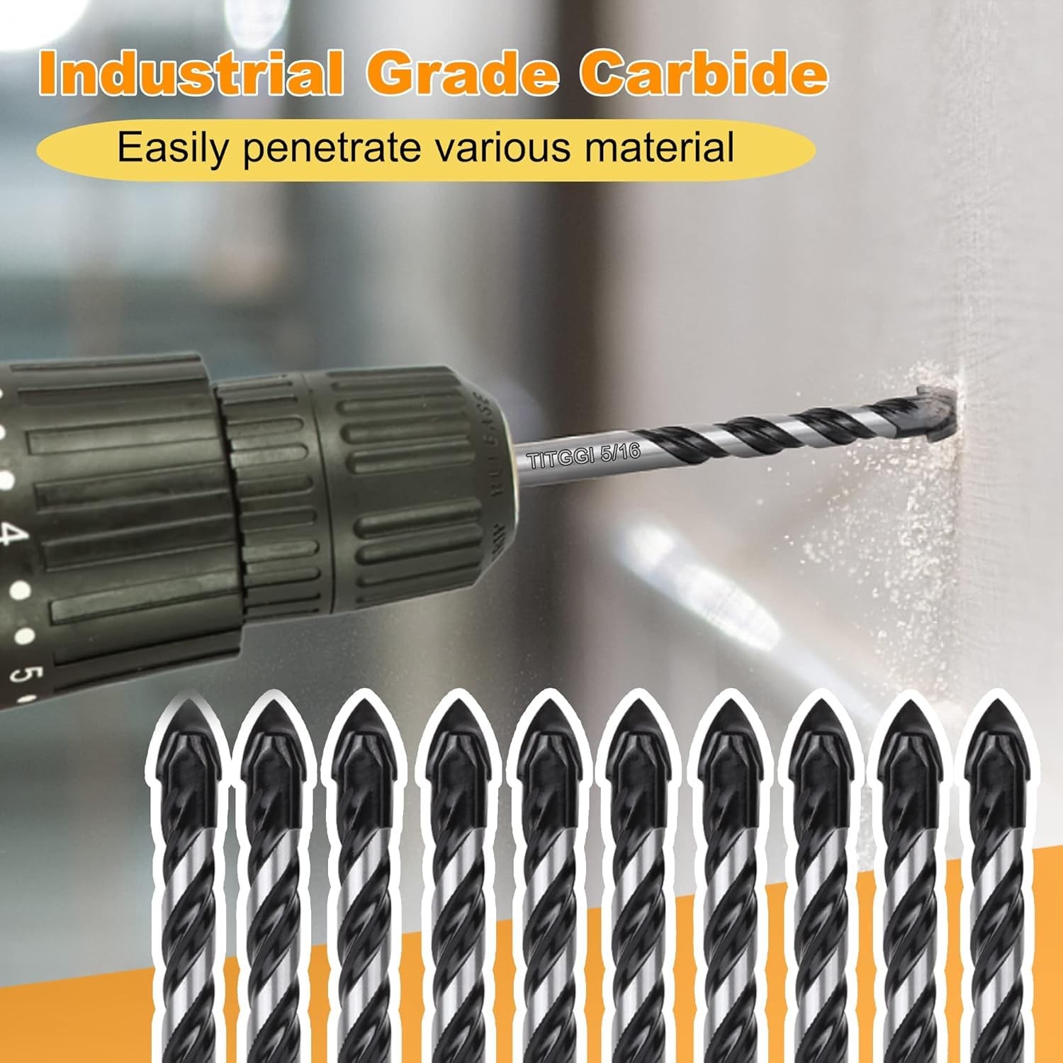 TITGGI 5/16″ (10PCS) Masonry Drill Bit Set & 10 Pcs (8mm), Black