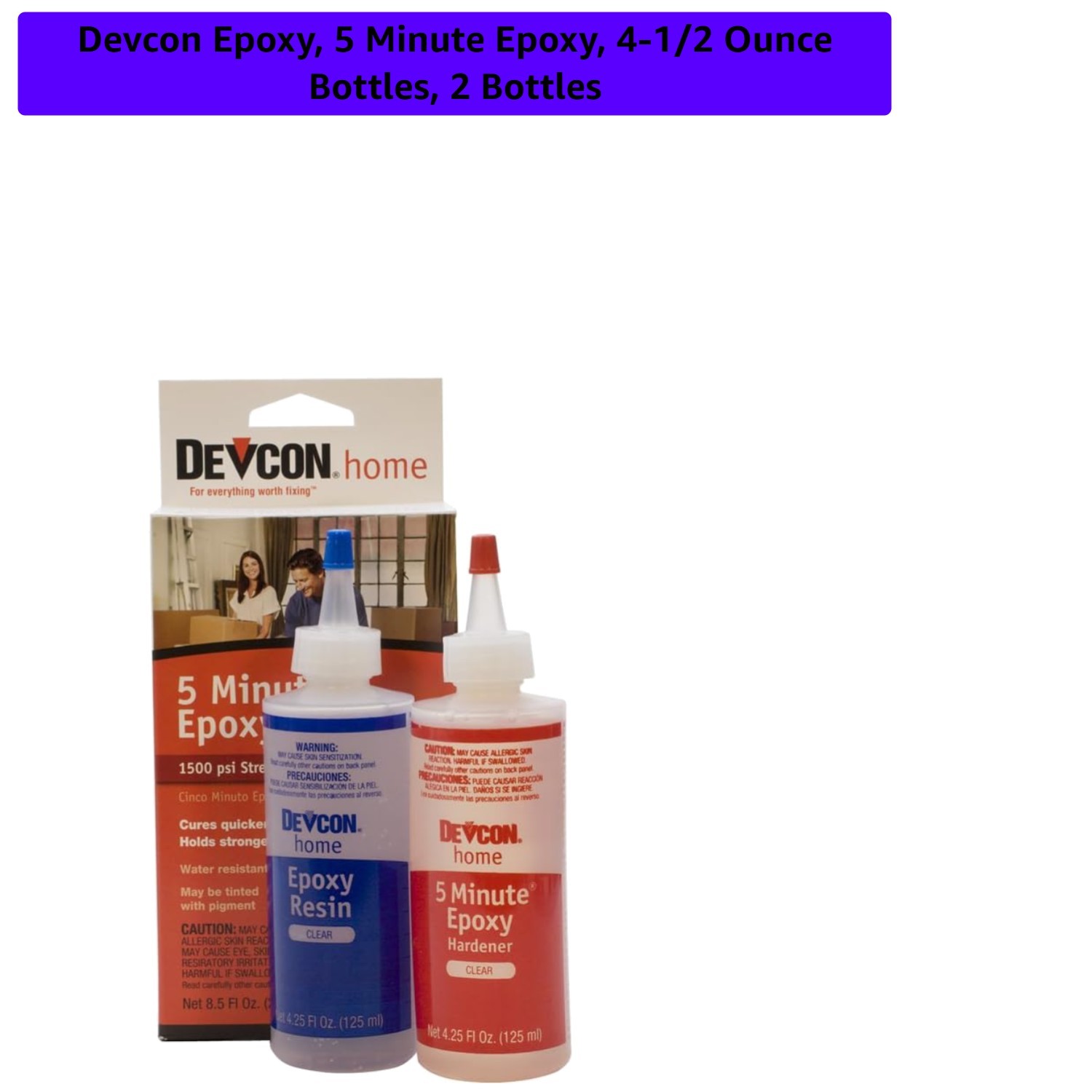 Devcon Epoxy, 5 Minute Epoxy, 4-1/2 Ounce Bottles, 2 Bottles