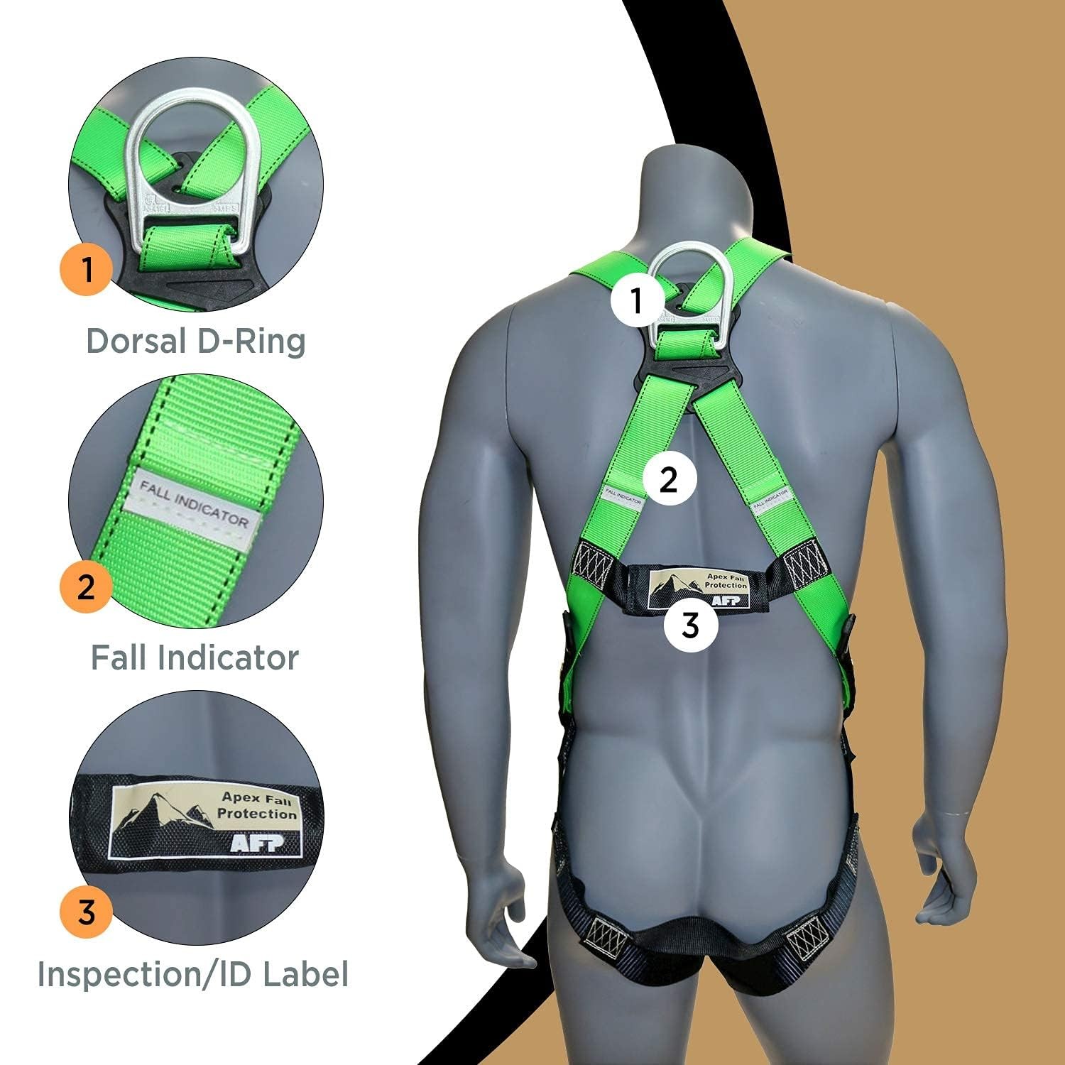 AFP Universal Full-Body Fall Protection Safety Harness w/ 3 D-Rings and Tongue B