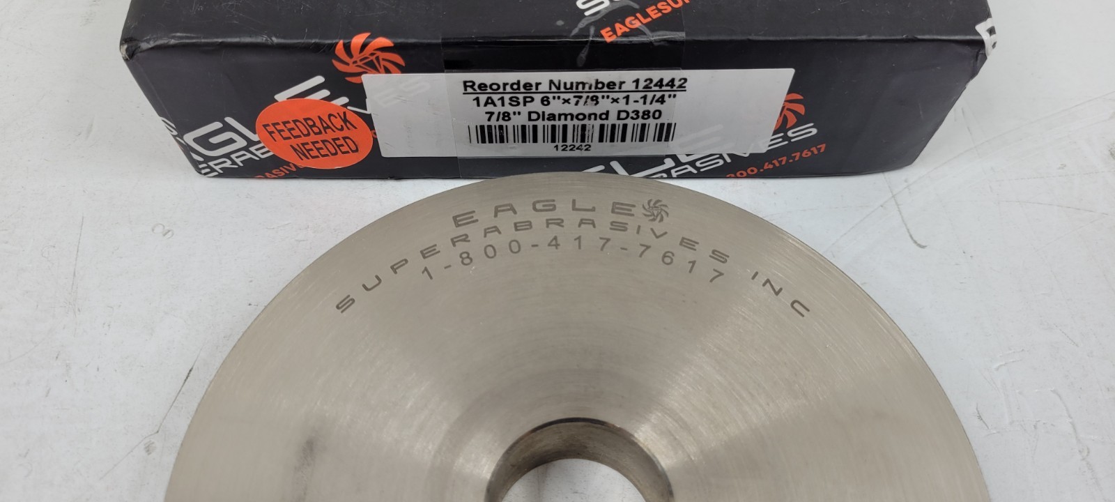 EAGLE SUPERABRASIVES DIAMOND WHEEL GRINDING 1A1SP 6″ x 7/8″ x 1-1/4″ 7/8″ D380