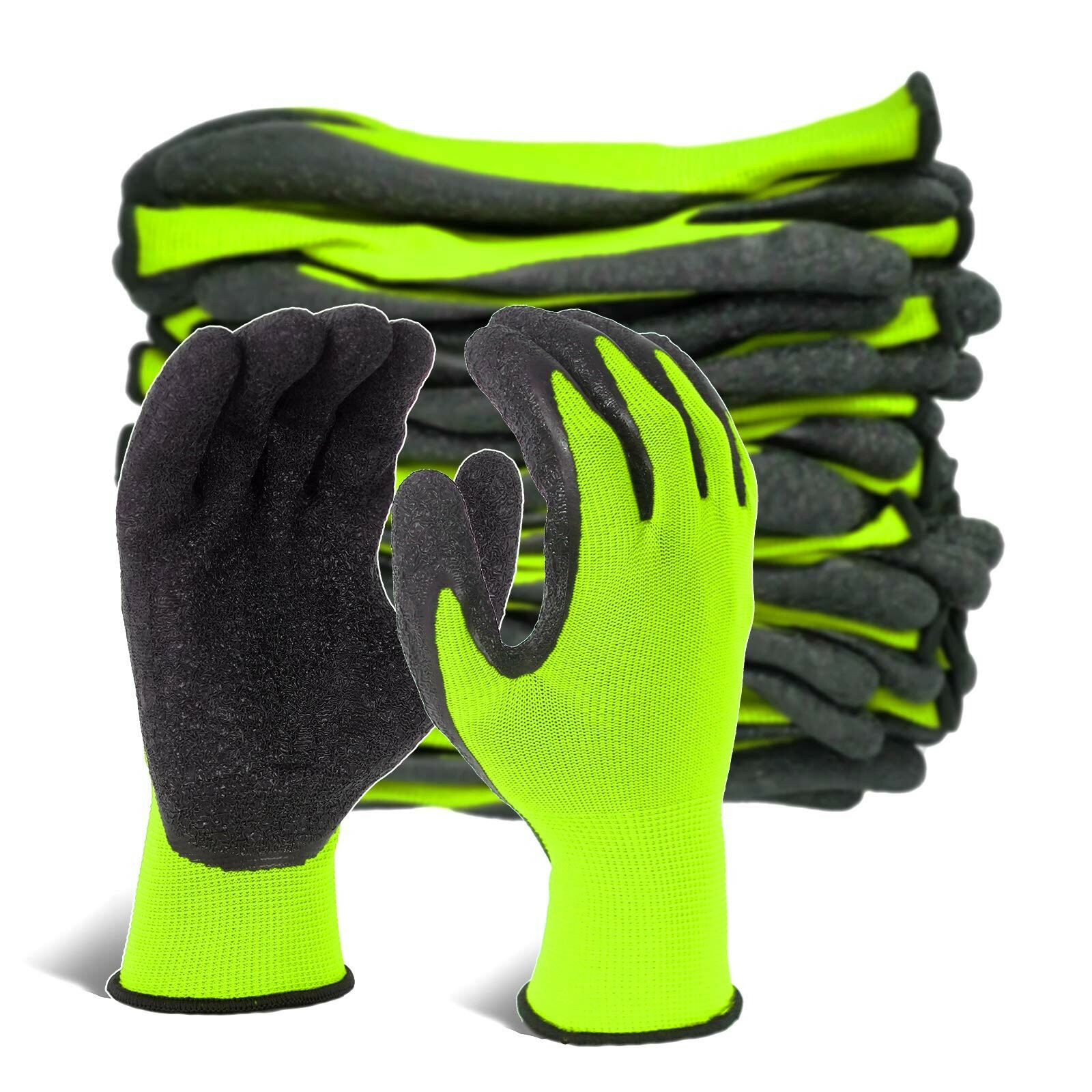 EvridWear 12 Pairs Pack Crinkle Latex Rubber Coated Work Gloves