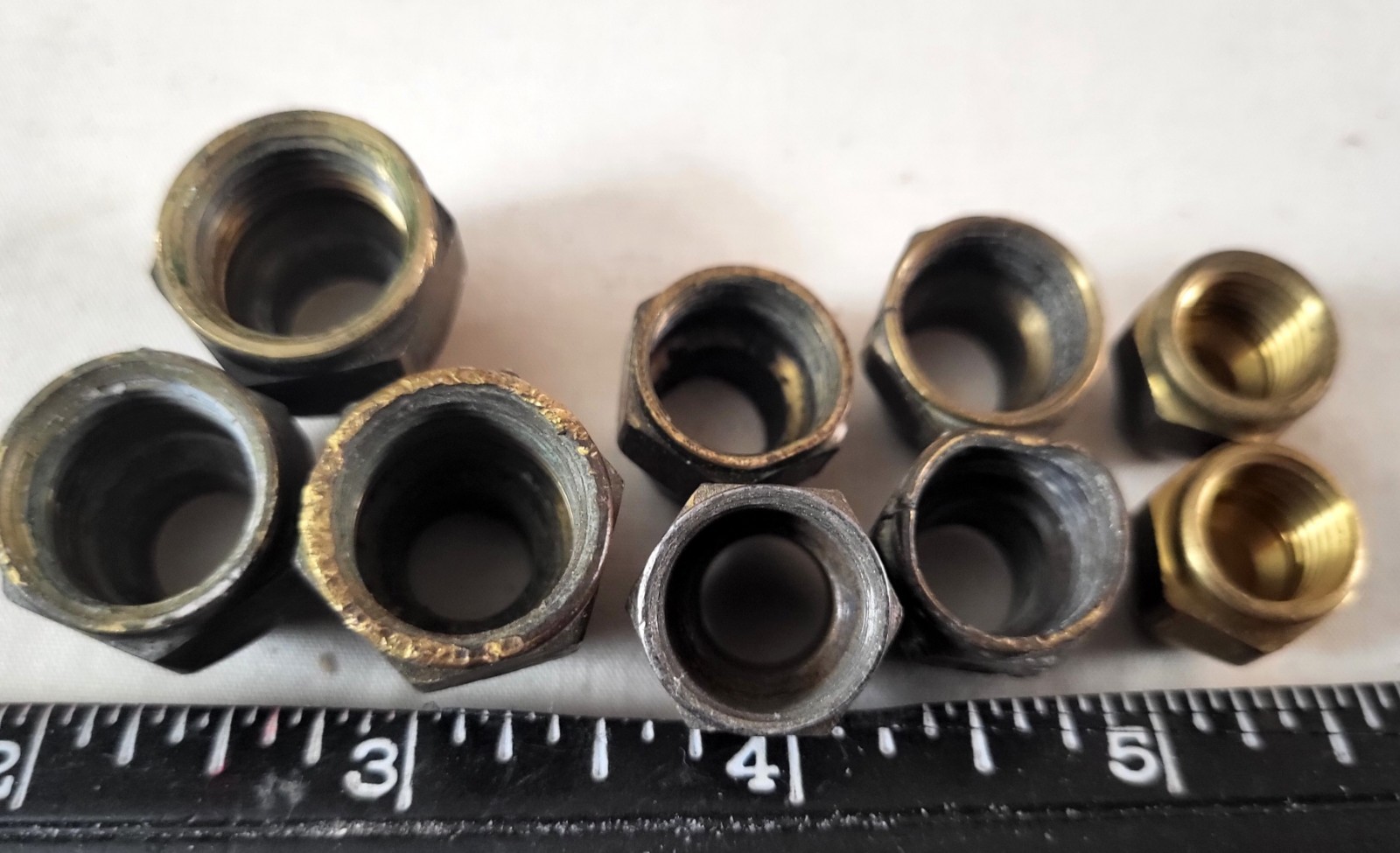Vintage 9 Count Lot Flare Brass Nuts Assorted Sizes