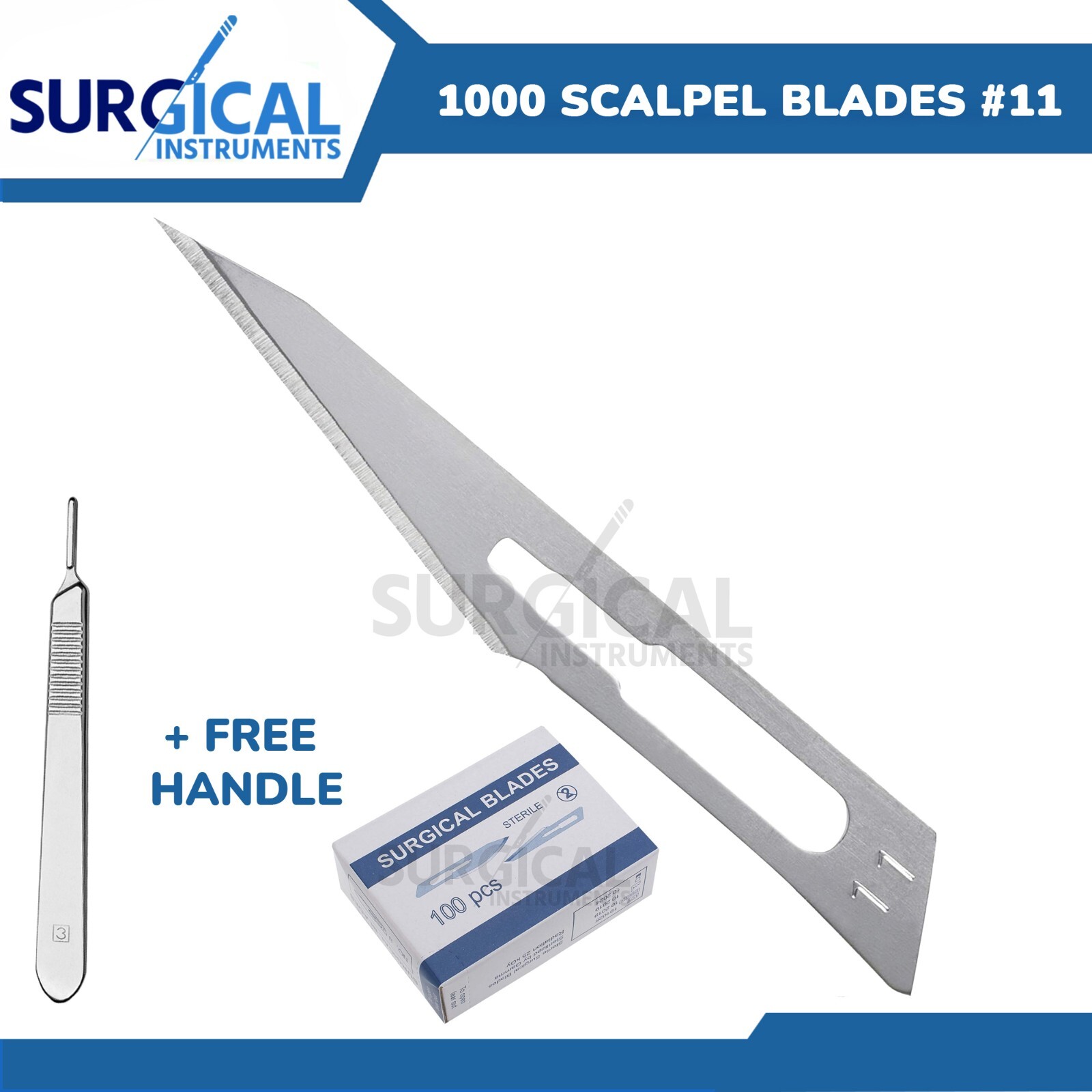 1000 Scalpel Blades #11 Surgical Dental ENT Instruments with Free #3 Handle