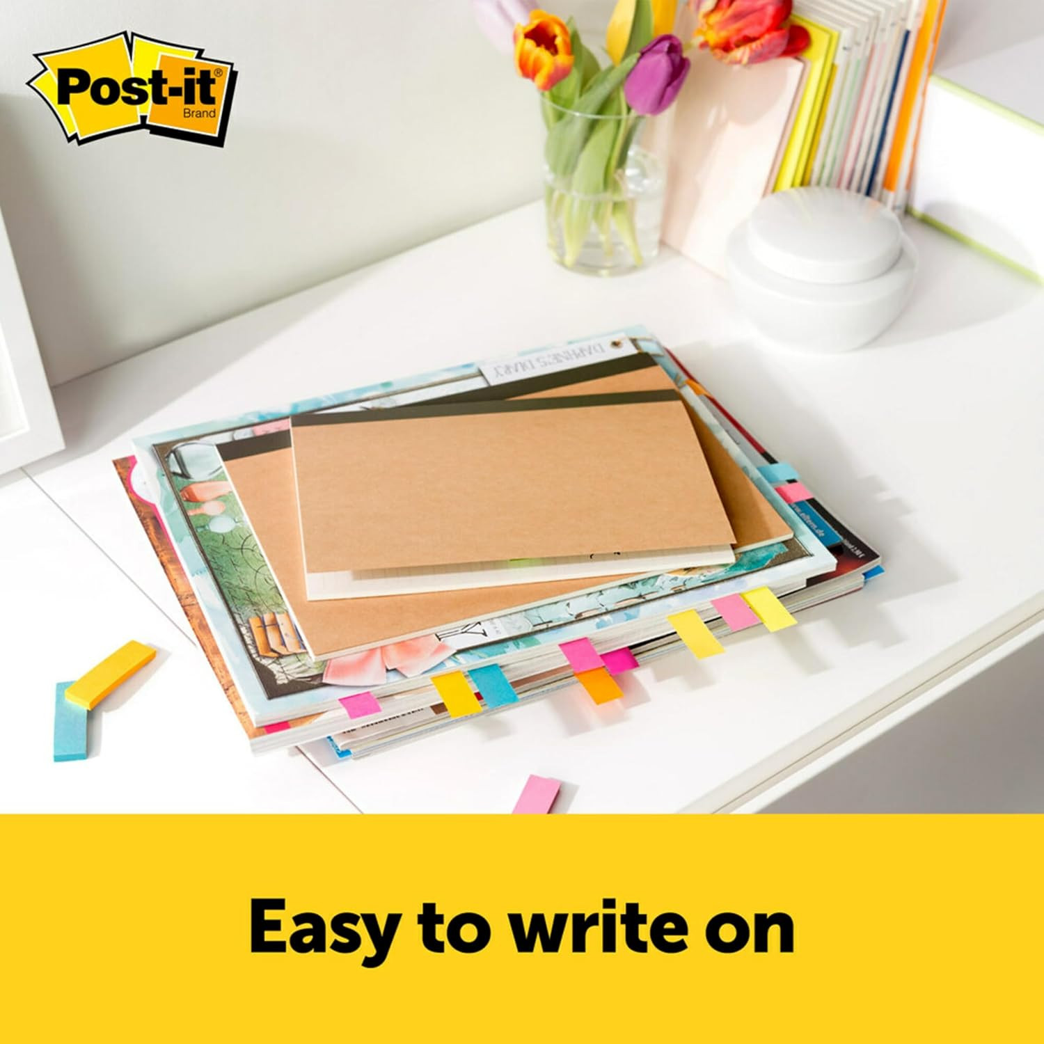 Post-It Page Markers, Assorted Bright Colors, 1/2 in X 2 In, 50 Markers/Pad, 10