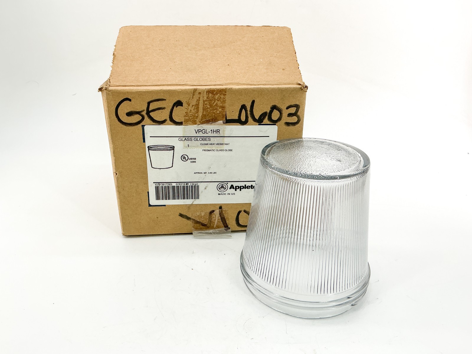New Emerson Appleton VPGL-1HR Prismatic Glass Globe Clear Heat Resistant