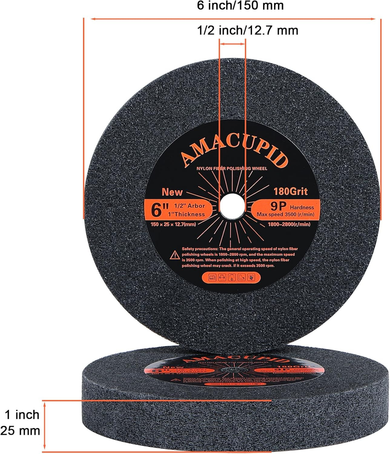 Nylon Fiber Deburring Wheel 6 Inch 180 Grit 1/2 Inch Arbor for Bench Grinder