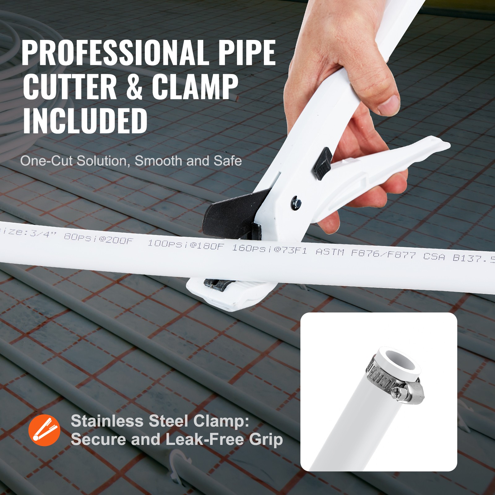 VEVOR 3/4” x 500ft White PEX-B Tubing/Pipe for Potable Water with Pipe Cutter