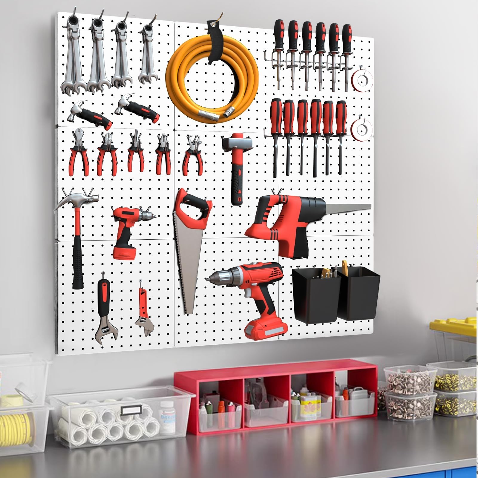 FZK Peg Board, 74PCS Metal Pegboard Wall Organizer Kit. Heavy Duty Pegboard, …