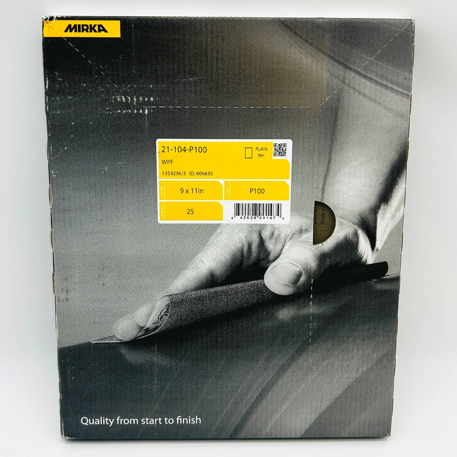 Mirka 21-104-P100 Sandpaper Sheet Waterproof 9 x 11 Wet/Dry 100 Grit Pk of 25