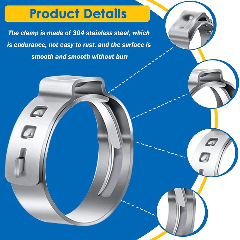 160X Single Ear Hose Clamps 304 Stainless Steel Crimp Hose Clamp Crimp Tools Kit