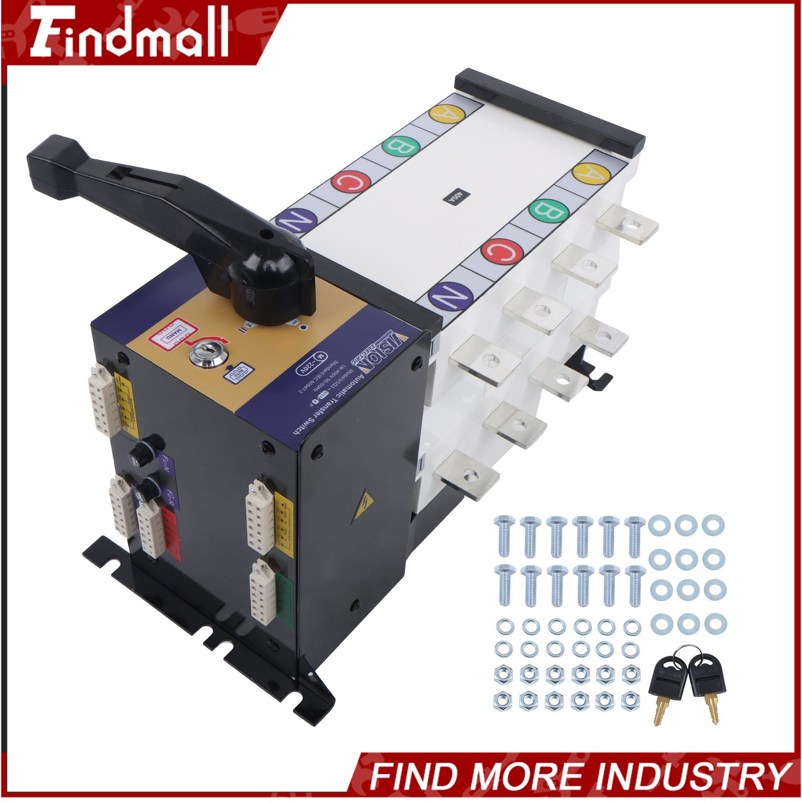 Findmall Automatic Transfer Switch 400A 4Poles 110/220V Grid to AC Generator