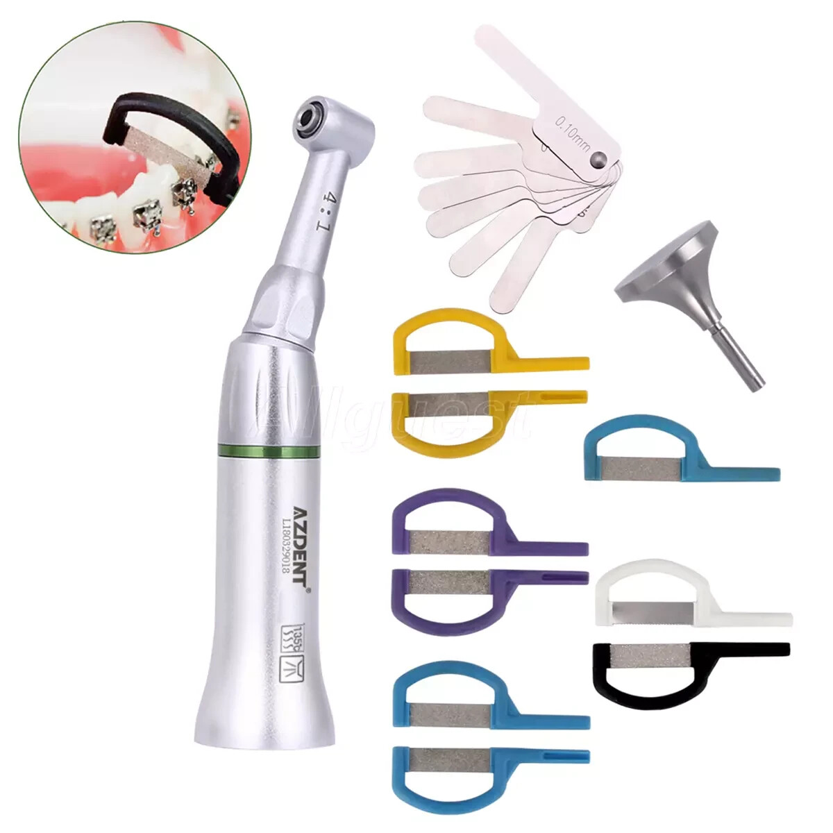Dental 4:1 Reduction IPR System Contra Angle Handpiece+9pcs Interproximal Strips