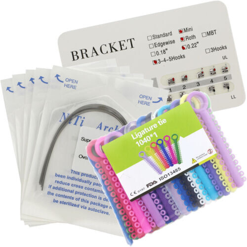 Dental Orthodontic Brace Kit 0.022 Roth Bracket NiTi Arch Wire Ligature Ties