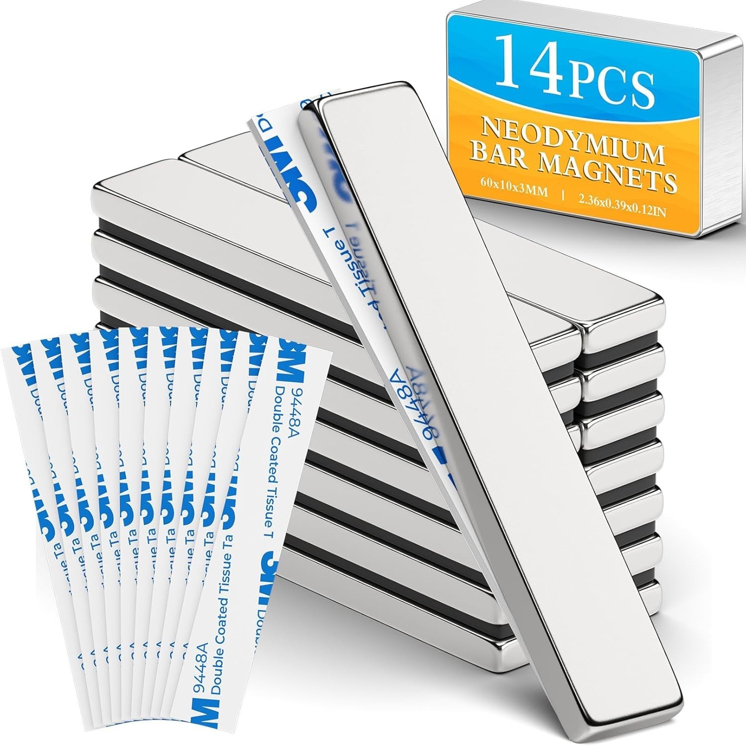 Grtard 14 Pack Powerful Neodymium Bar Magnets, 60 x 10 x 3 mm Rare Earth Magnet