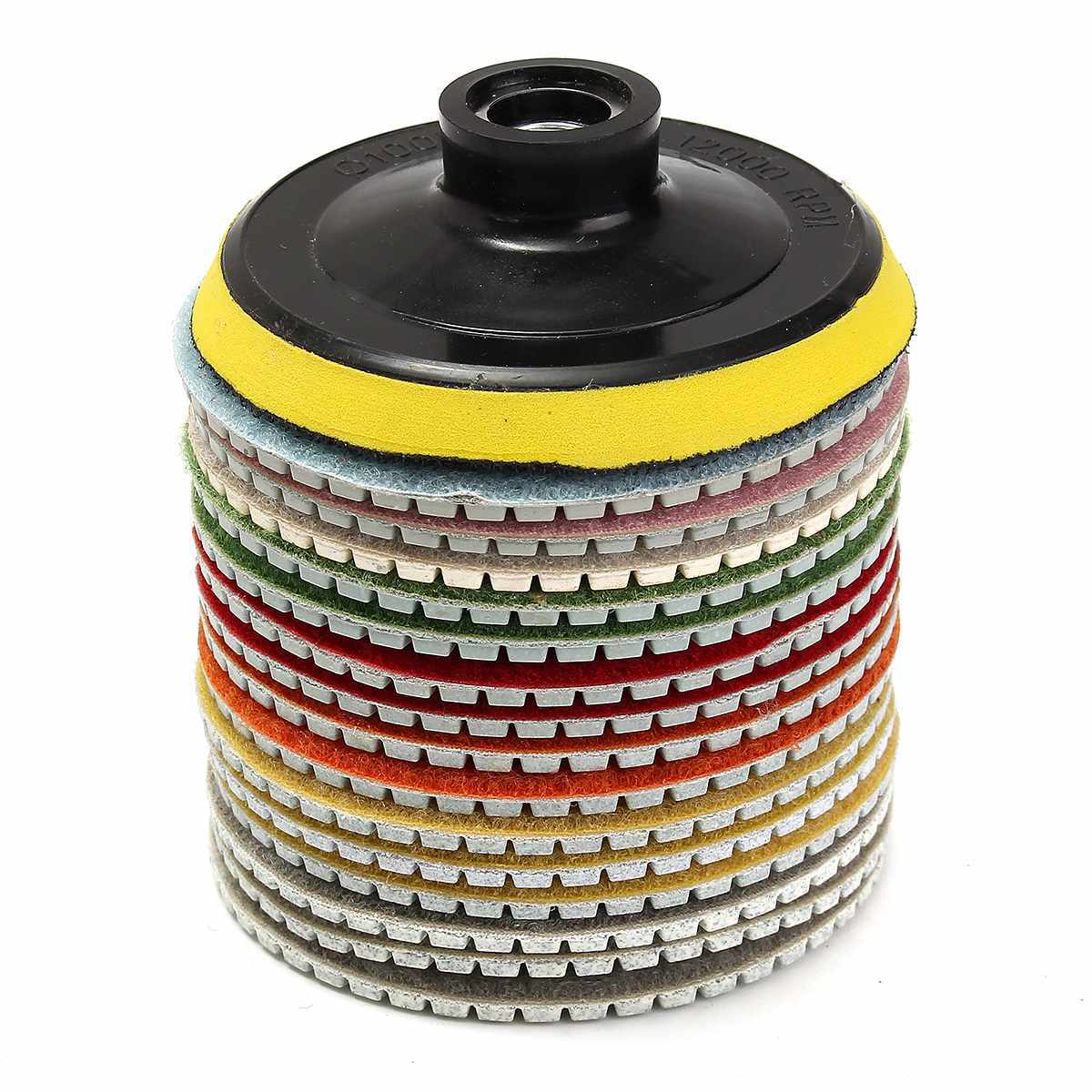 Diamond Polishing Pads 4 inch Wet/Dry 16 Piece Kit Granite Stone Concrete Marble