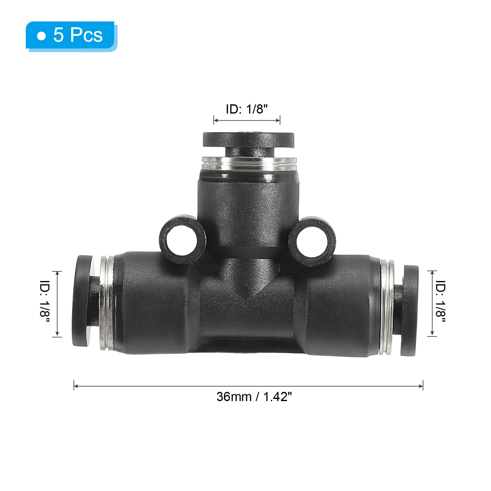 5Pcs 1/8″ OD Tee Plastic Push to Connect Fittings 3 Ways Tube Connect Fit