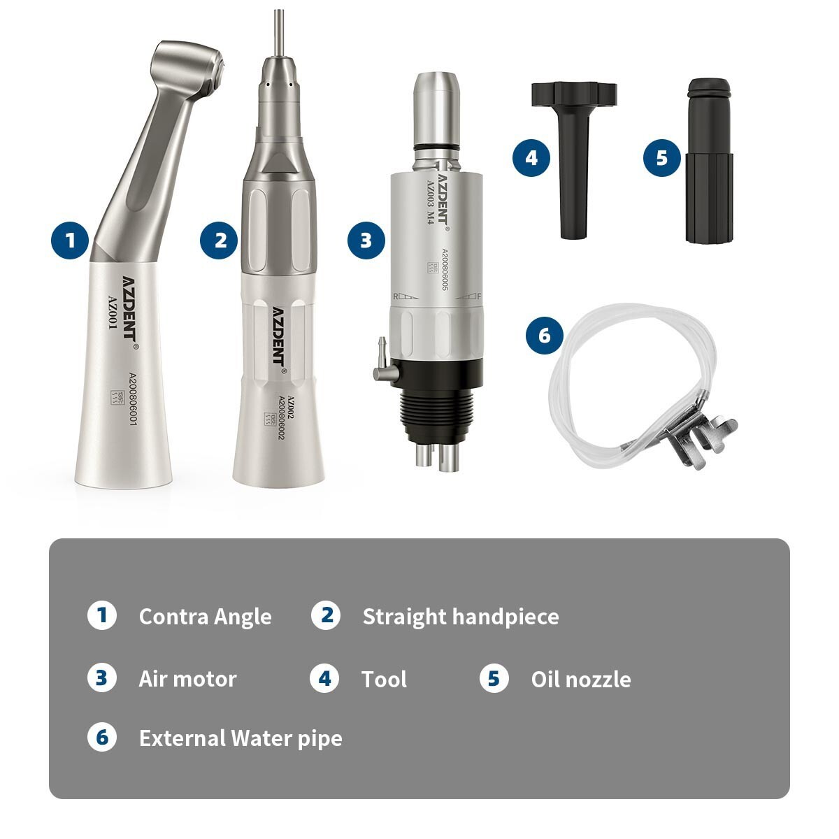 AZDENT Dental Handpiece Slow Low Speed Contra Angle Straight Air Motor 2/4Hole