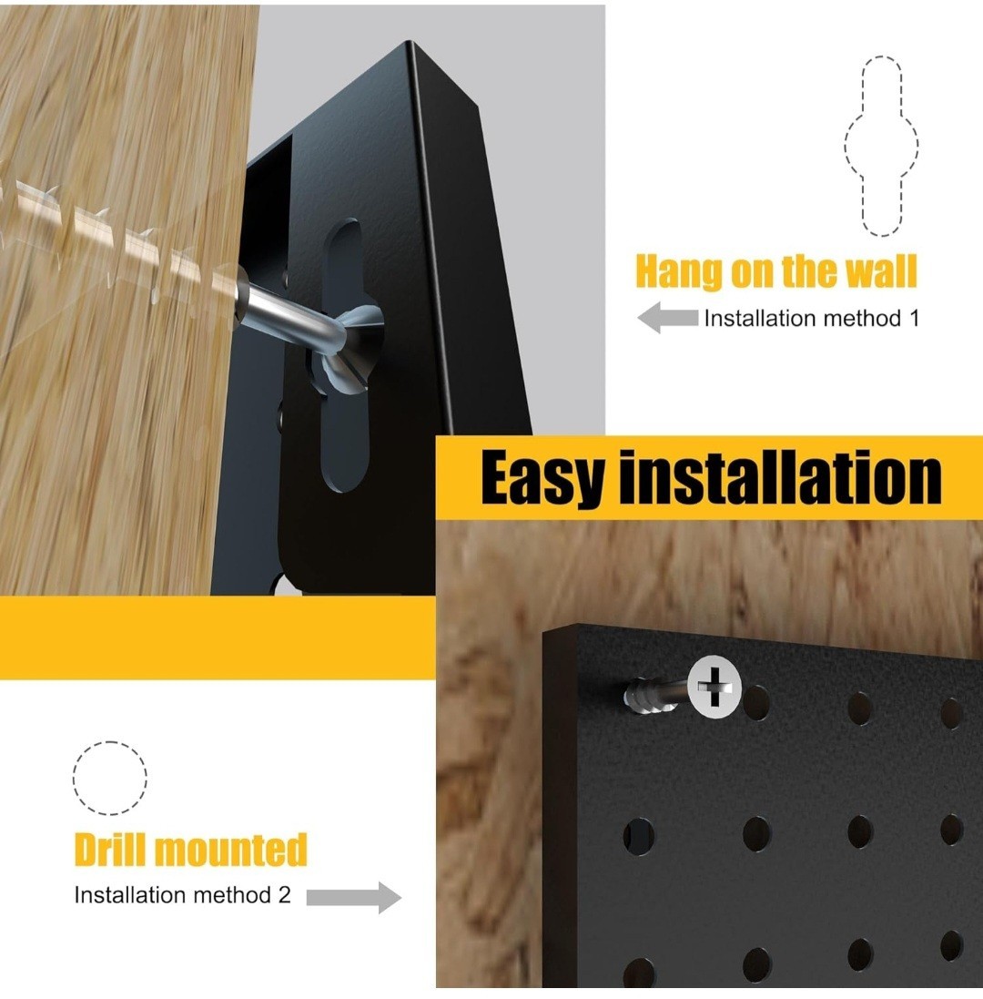 Peg Board, 4 Pack Metal Pegboard Panels without Hooks, Black Pegboards Wall…
