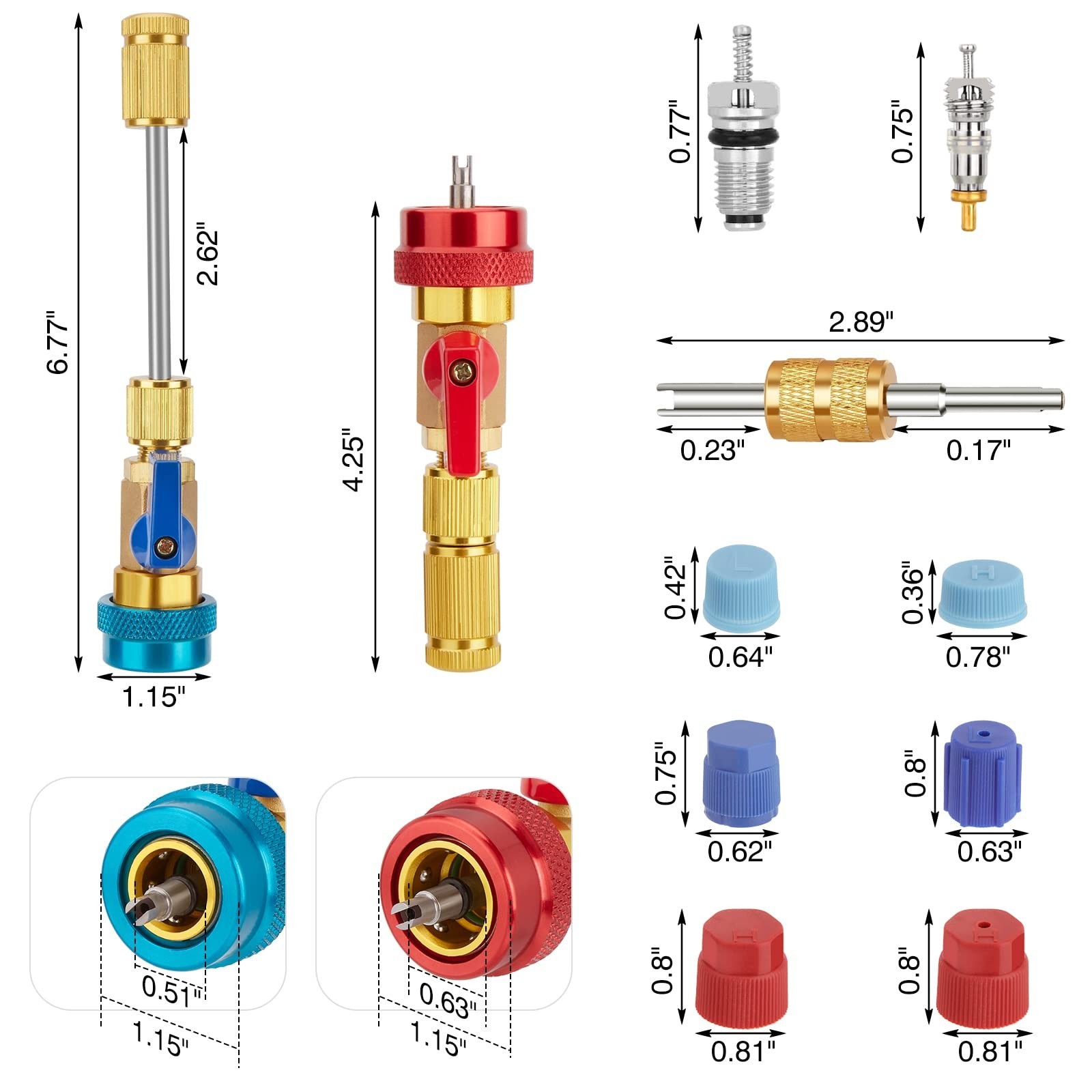 High Low Pressure Valve Core Remover Tools Kit for Refrigerant Air Conditioner