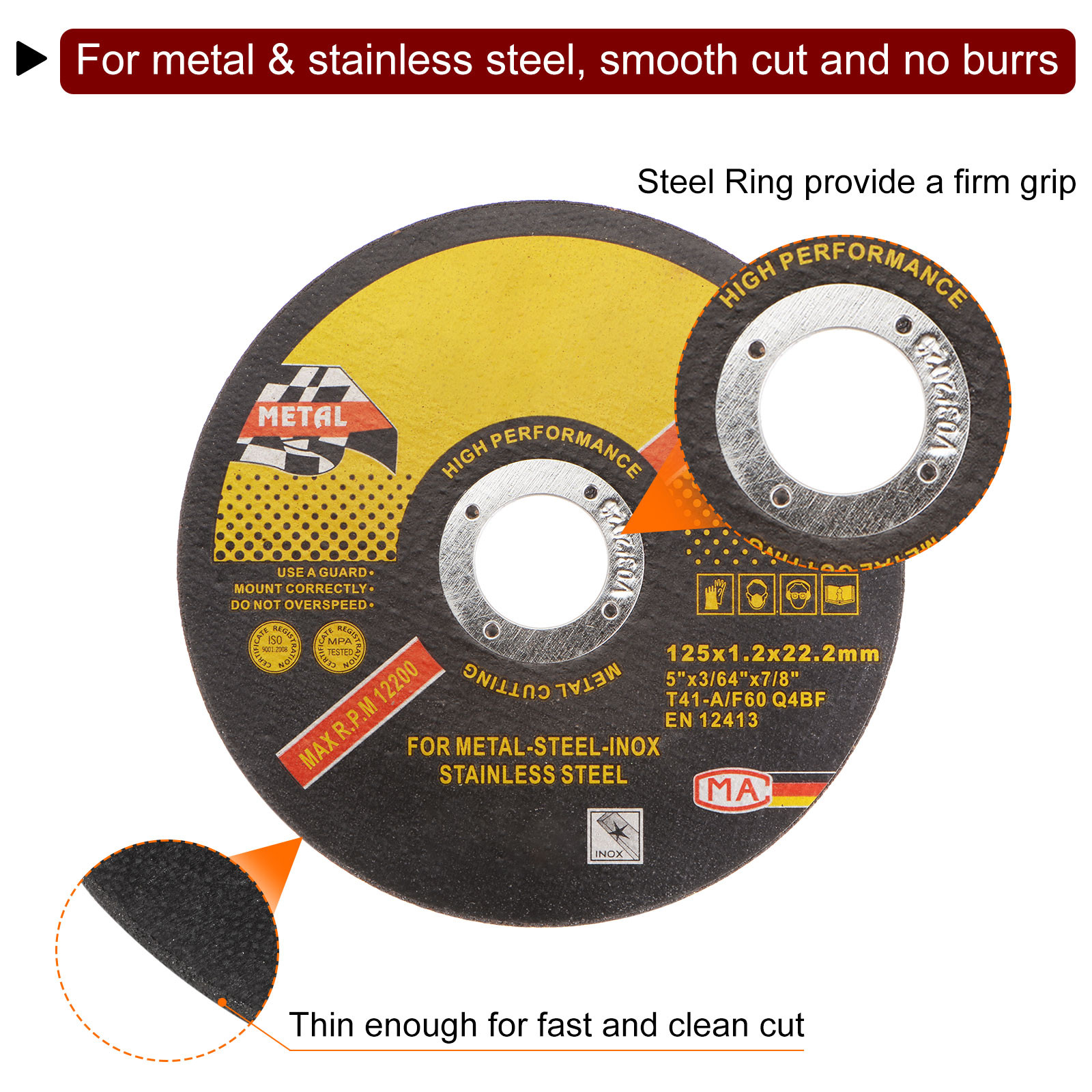 10pcs Cut Off Wheels 125mm x 1.2mm x 22.2mm Black