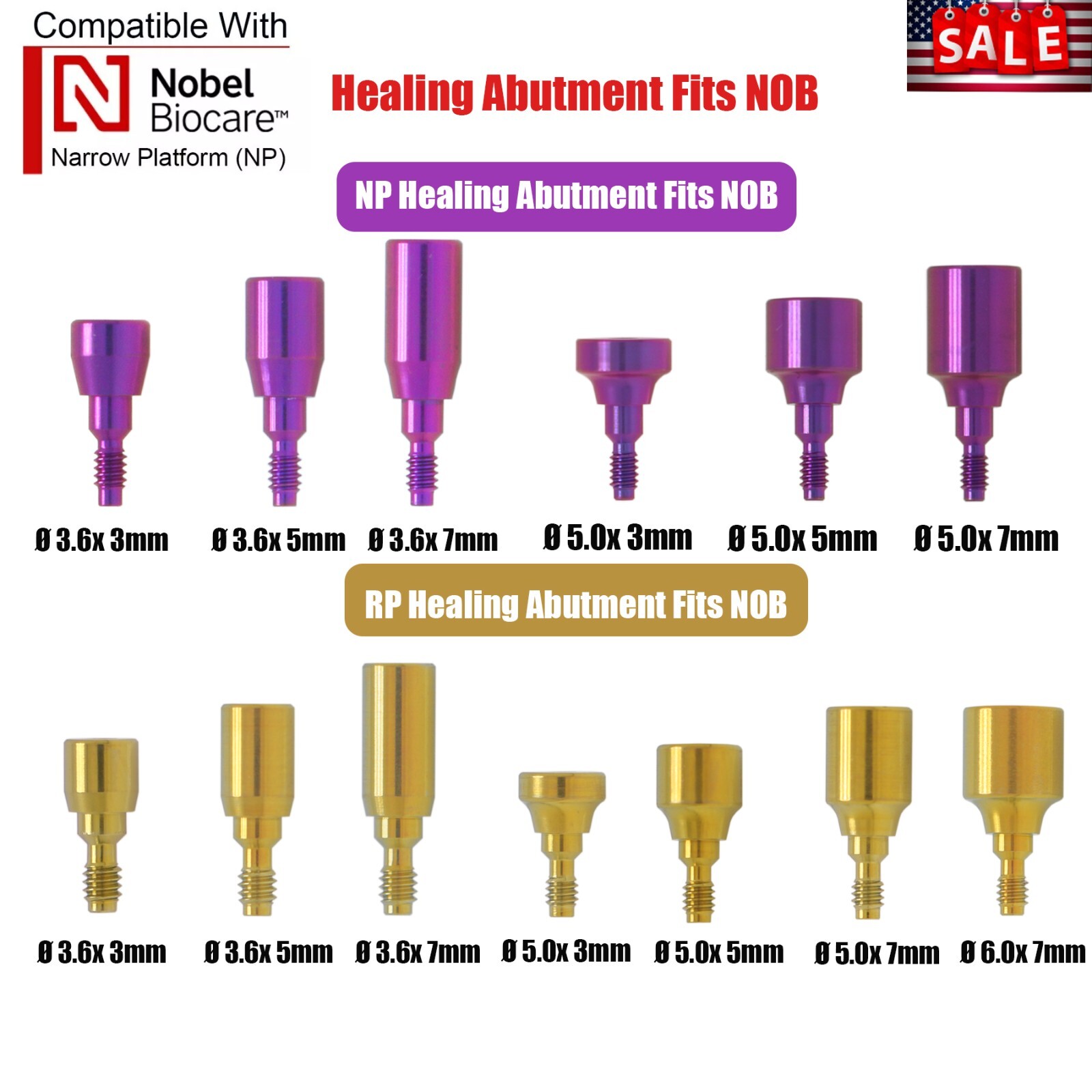 US 5Pcs Dental Healing Cap Abutment RP/NP Compatible Nobel Active ∅3.6 ∅5.0 ∅6.0