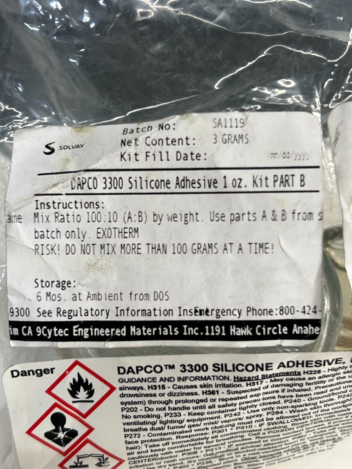 DAPCO® 3300 Low Viscosity Silicone Adhesive Clear, Aircraft Standard Specs