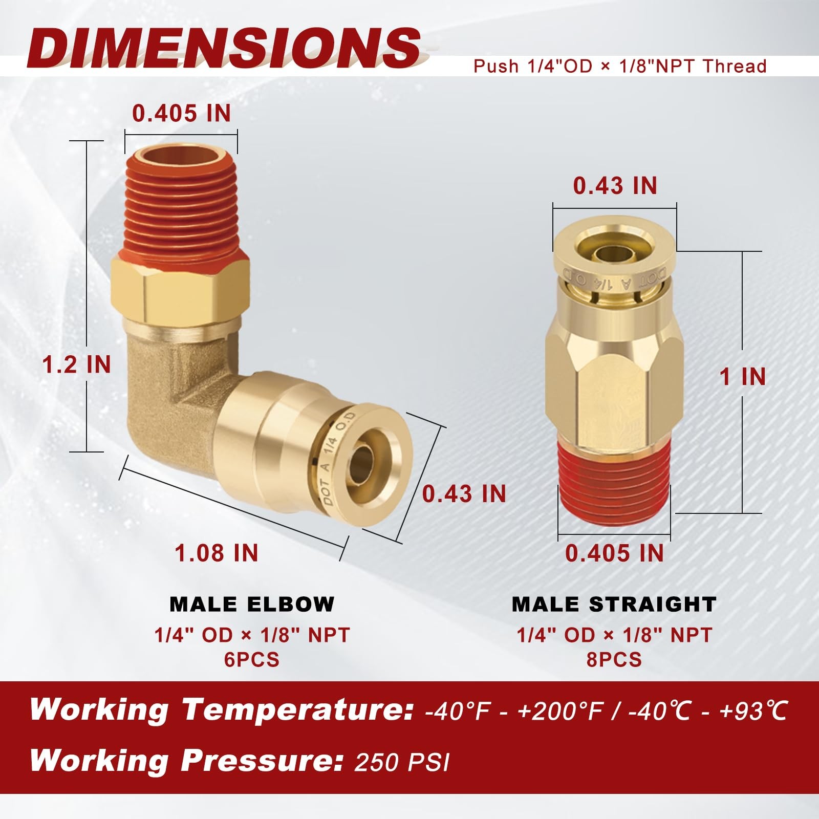 Boeray 1/4” Quick Push to Connect 1/4″OD × 1/8″NPT Thread – 14pcs, Gold