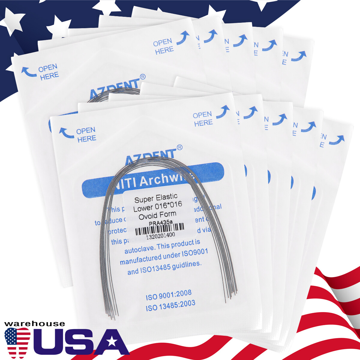 AZDENT Dental Ortho Super Elastic Rectangular Arch Wire Niti Ovoid upper/Lower