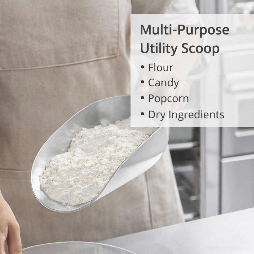 24 oz One-Piece Aluminum Scoop Ice Candy Flour Popcorn Utility Scoop Silver
