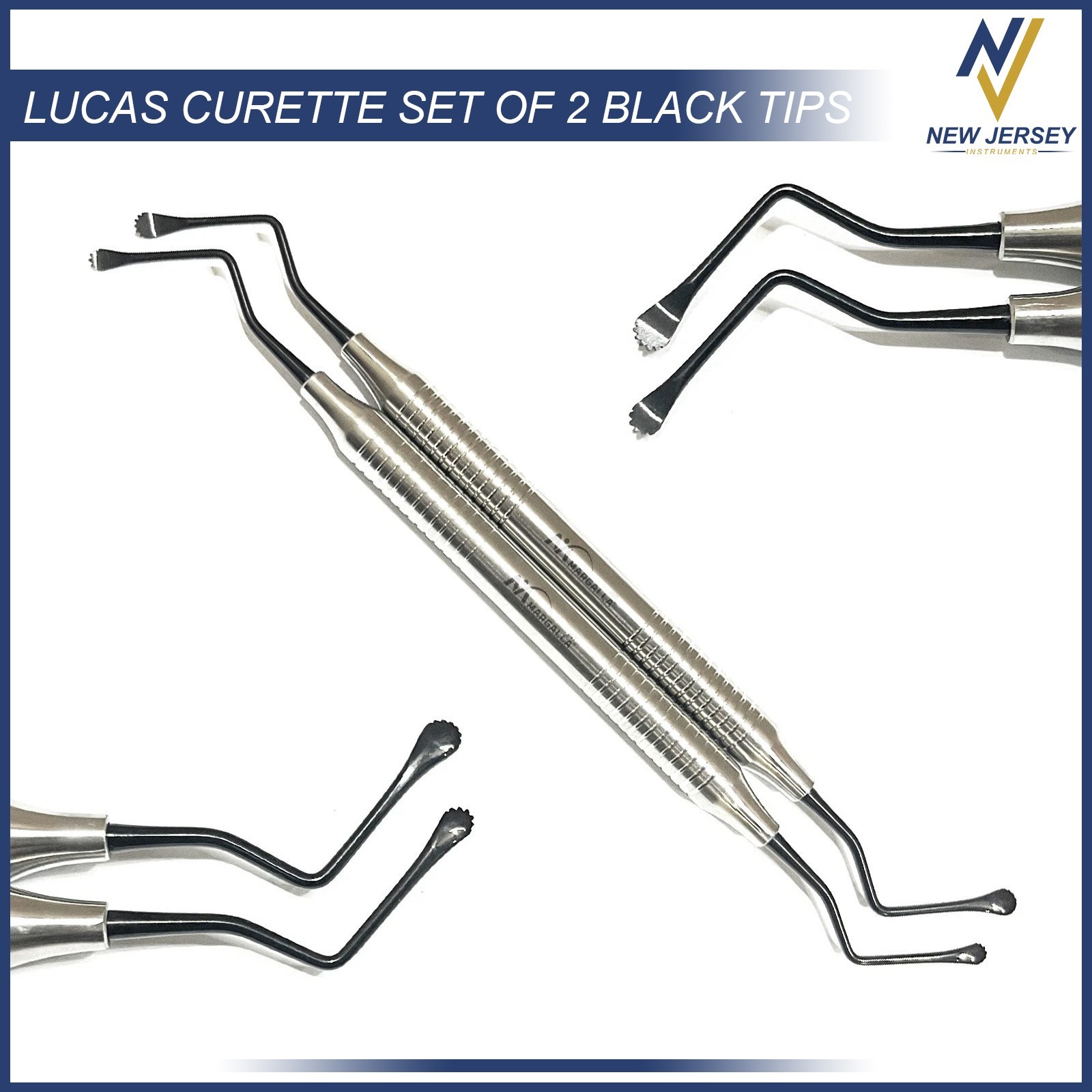 MARGALLA® Lucas Curette Dental/Surgical Bone Curettes Serrated Set of 2-PCS
