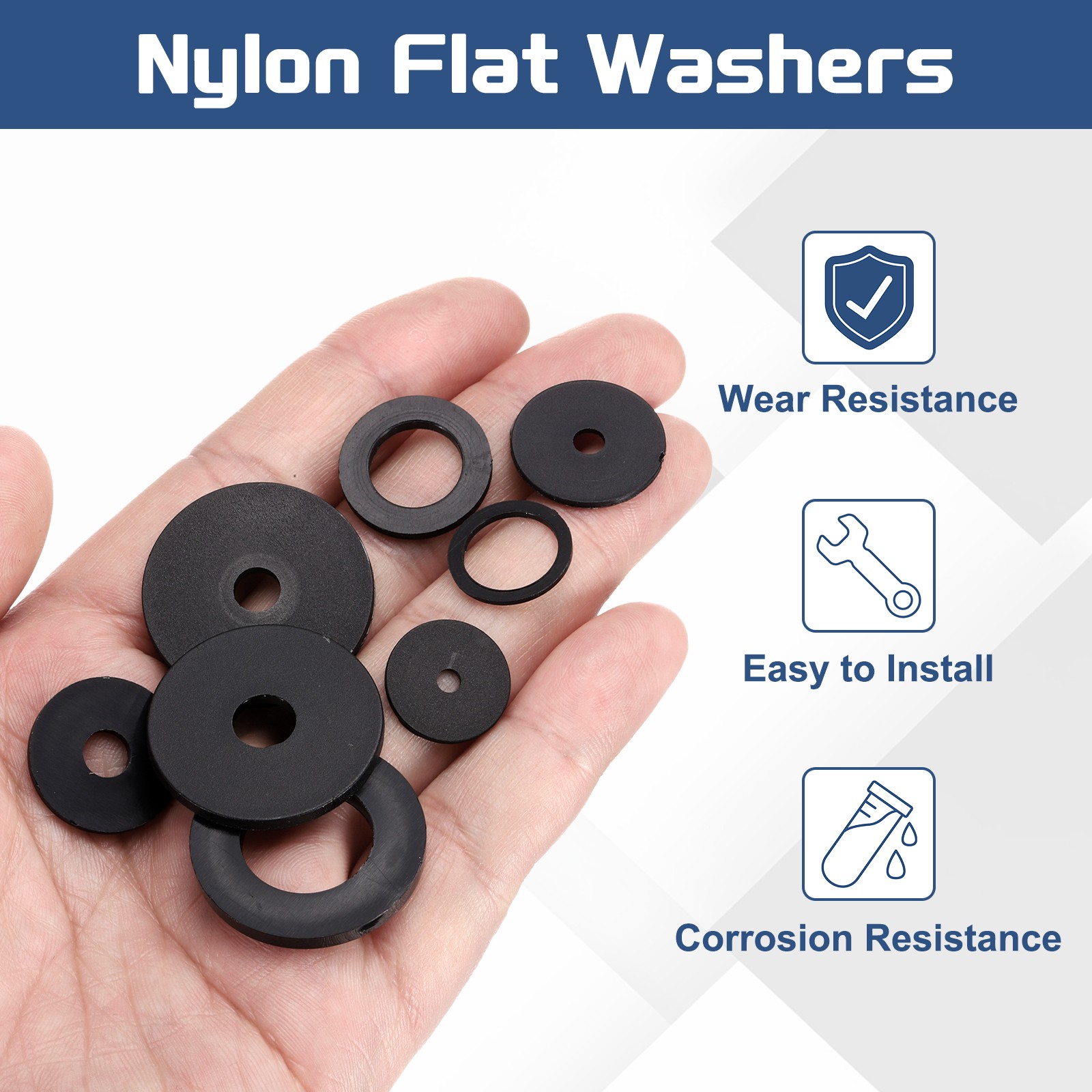 120Pcs M6 Nylon Flat Washers Plastic Washer 6mm ID 12mm OD 0.3mm Thick Black