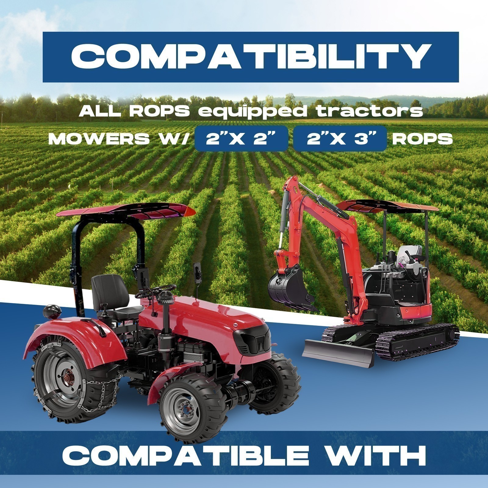 Universal Red Tractor Canopy 48″ x 52″ Fits 2×2 2×3 ROPS Tuff Top Sun Shade