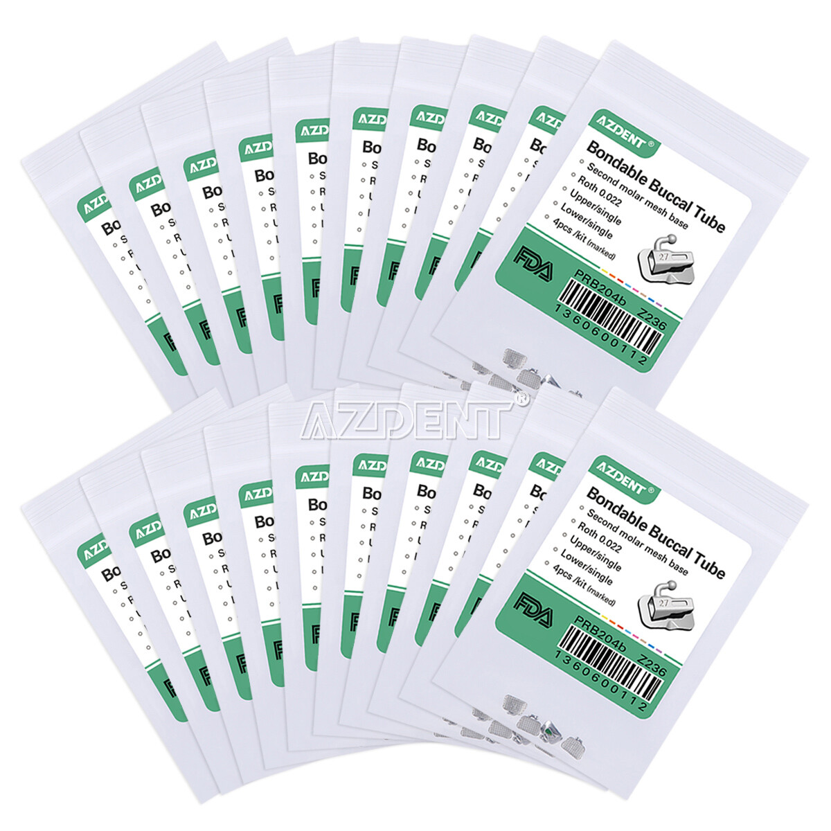 AZDENT Tubos bucales Bondable de ortodoncia dental Roth 0.022 2do molar Single