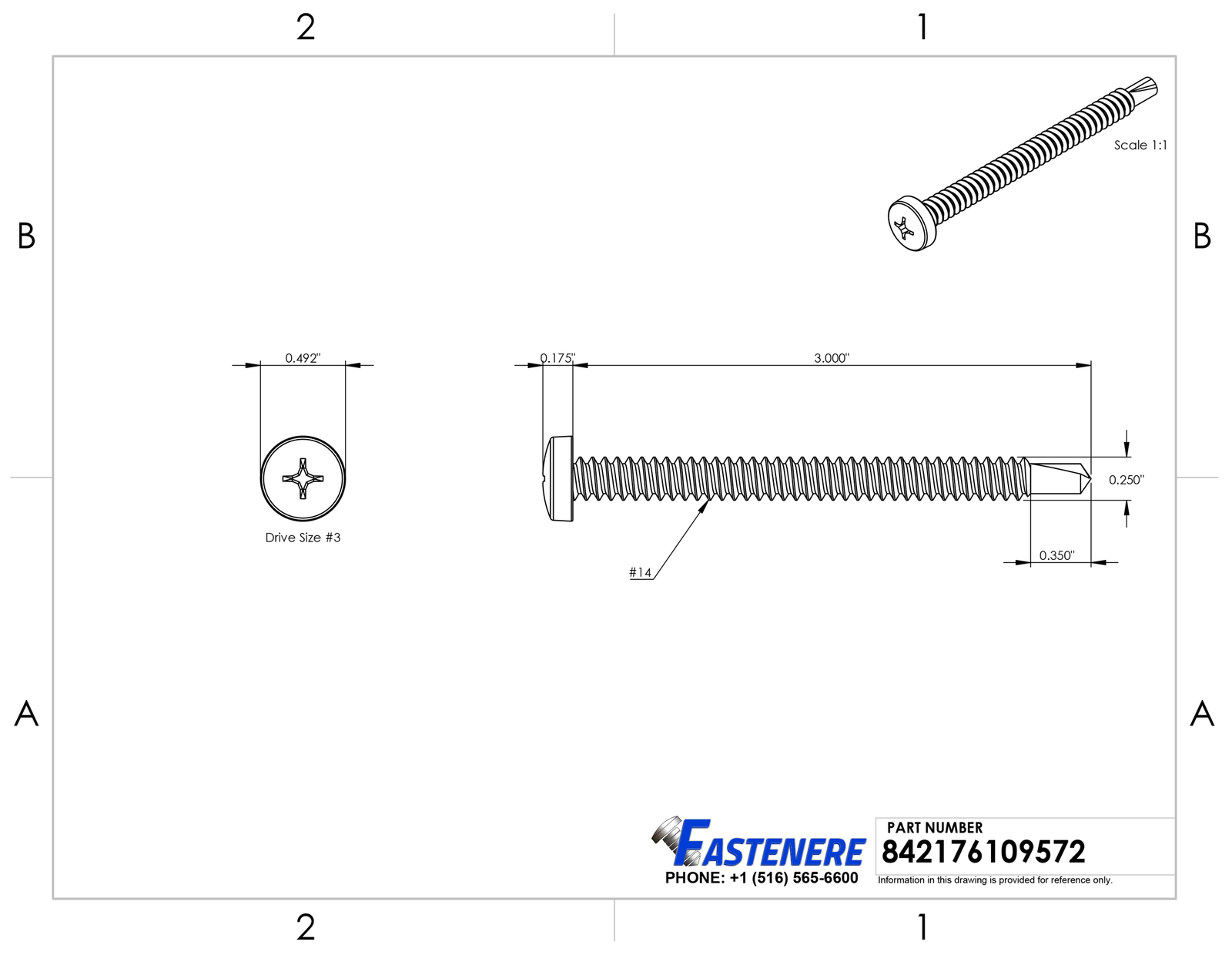 #14 x 3″ Phillips Pan Head Self Drilling Metal Tek Screws Stainless Qty 500
