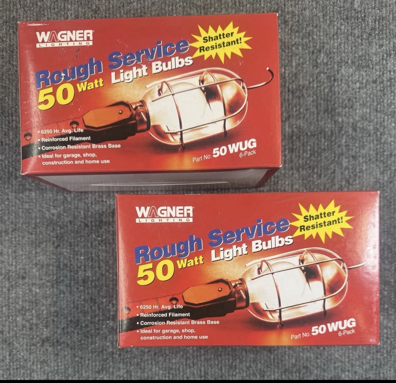 2PK Wagner 50 Watt Bulbs Rough Service Shatter Resistant Shop Garage Mechanic