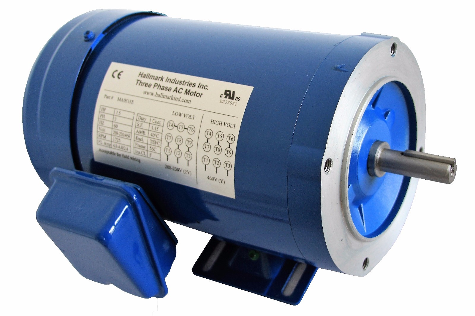 AC MOTOR, 1/2HP, 1725RPM, 3PH, 206-230V/460V, 56C/TEFC, WITH BASE