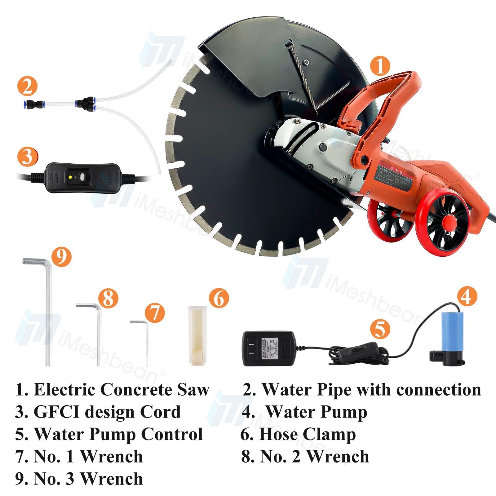 16” Electric Concrete Saw Wet/Dry Saw Cutter with Water Pump and Blade 3200W US