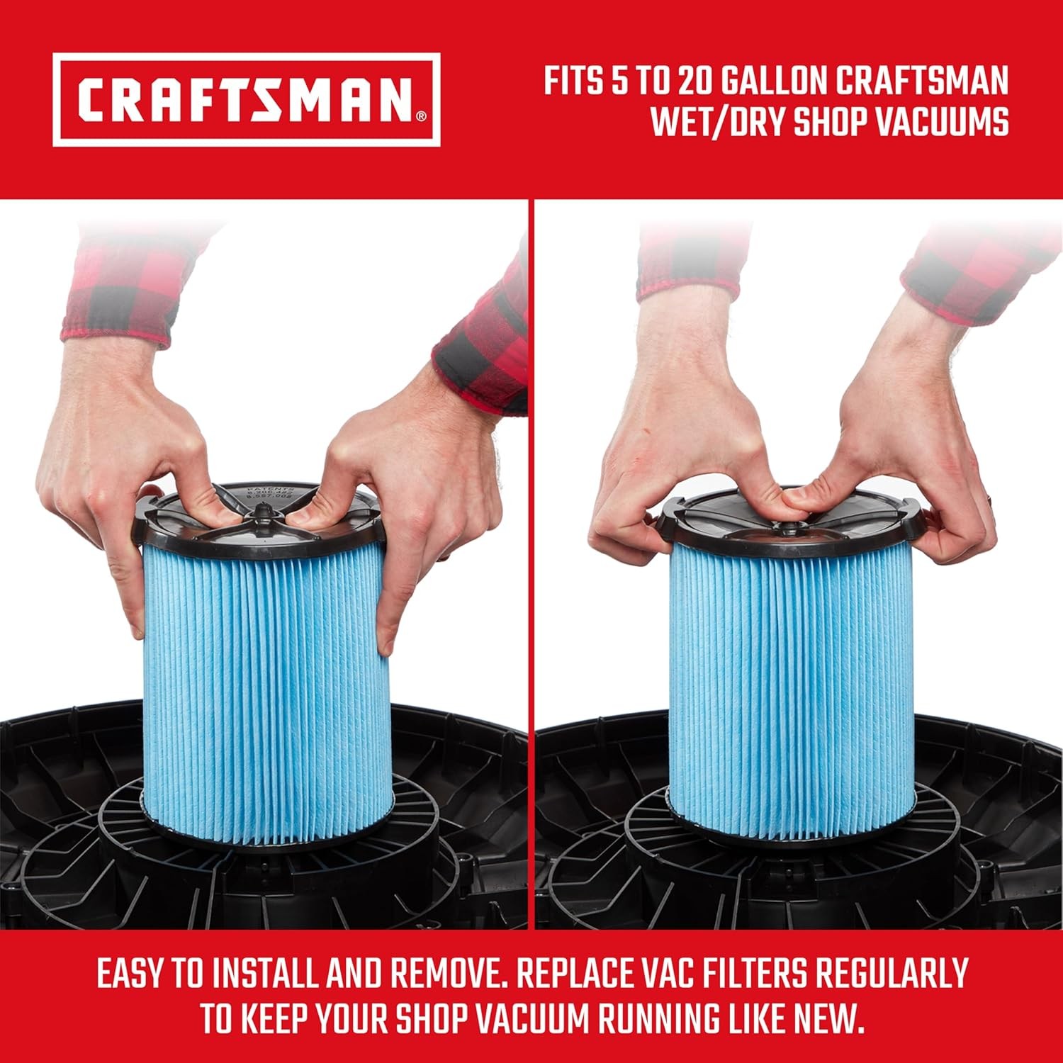 CRAFTSMAN Fine Dust Wet Dry Vac Replacement Vacuum Filter for 5 to 20 Gallon