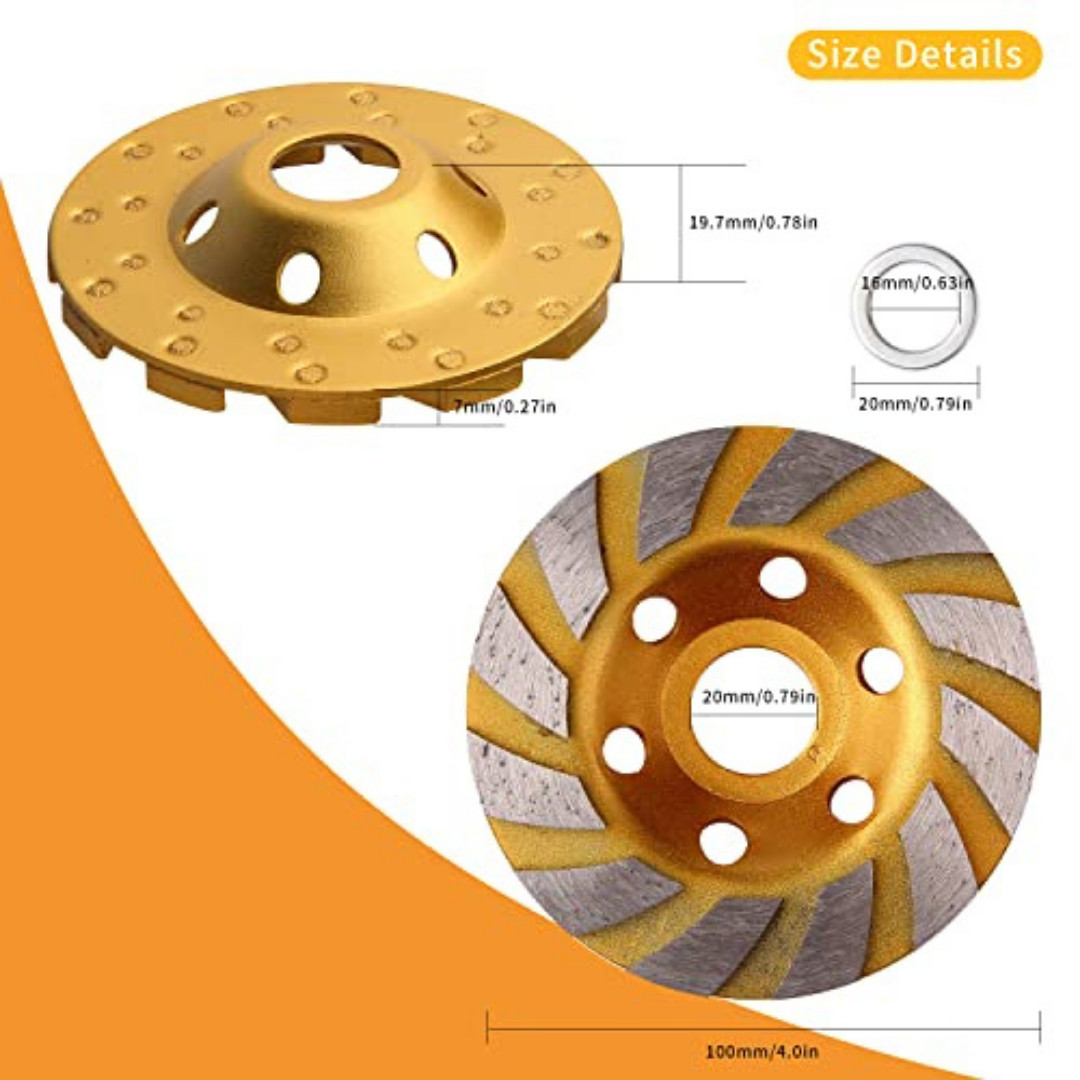 2 Pcs 4 inch Diamond Segment Grinding Wheel Disc Grinder Cup Concrete Stone Cut