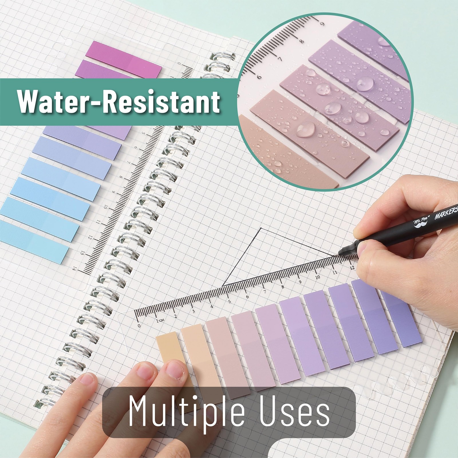 Colorful Sticky Tabs 1600 Count | Waterproof Translucent Page Markers