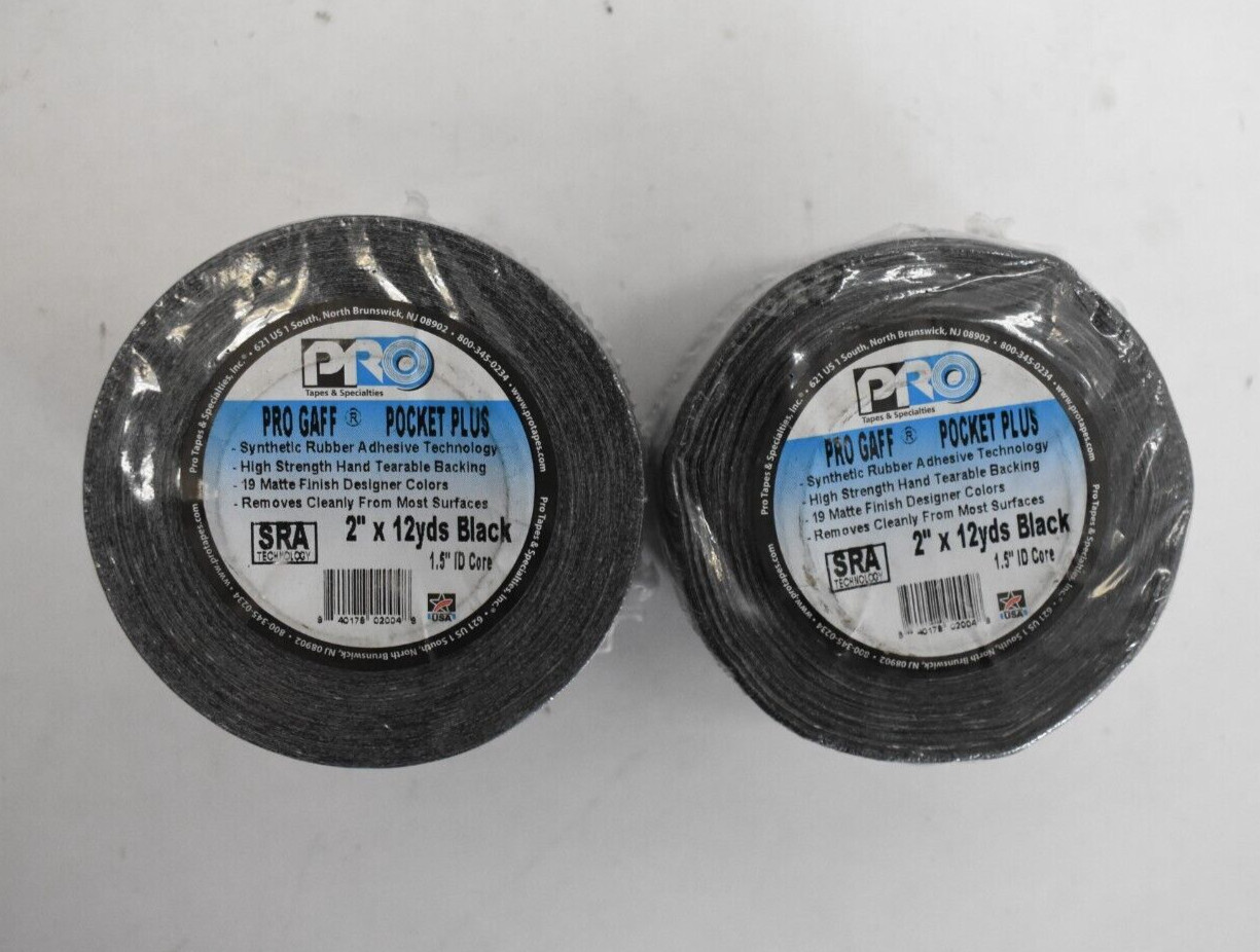 Pro Gaff Black Gaffer’s Tape 2″ x 12 Yards Pocket Plus Synthetic Rubber Lot Of 2