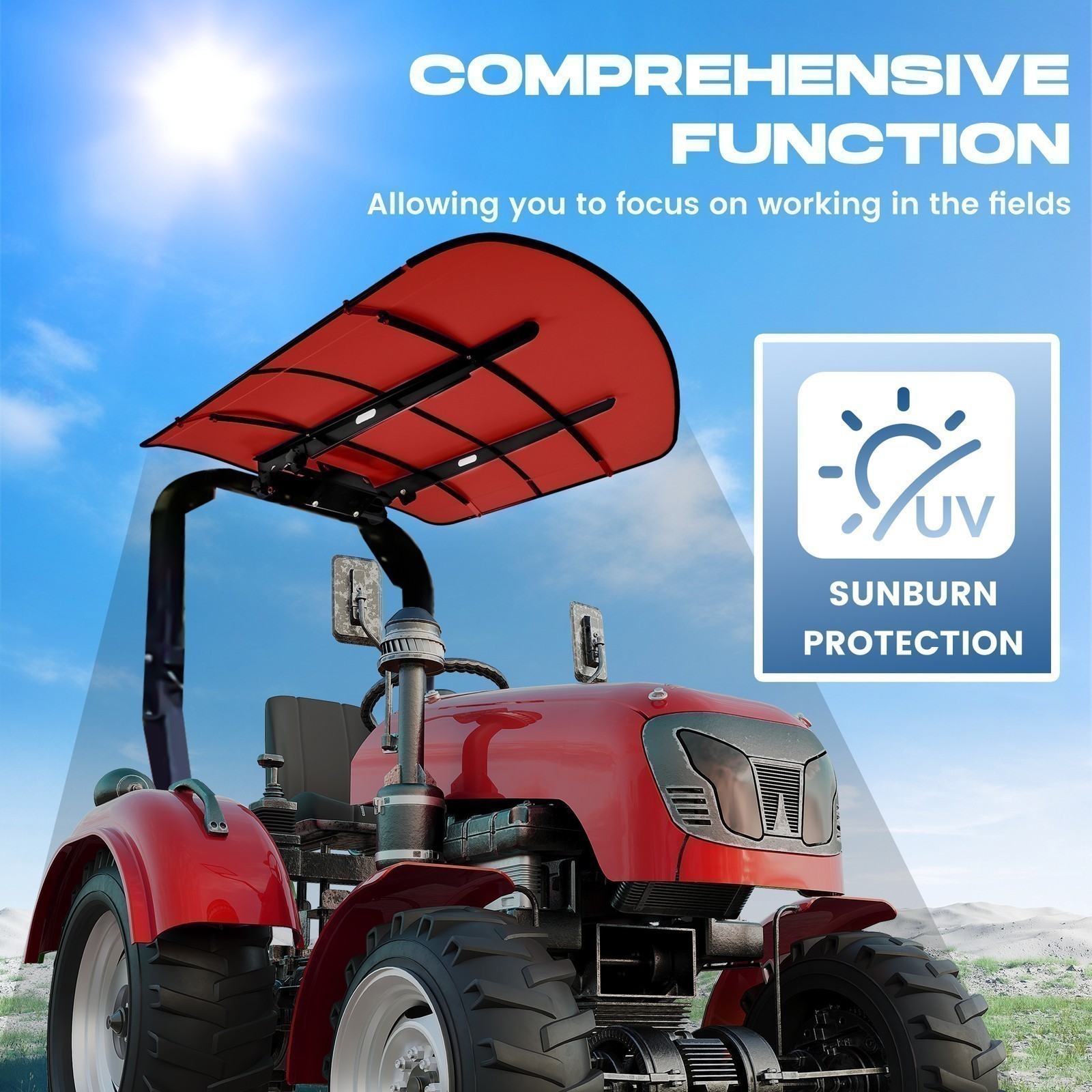 Universal Red Tractor Canopy 48″ x 52″ Fits 2×2 2×3 ROPS Tuff Top Sun Shade