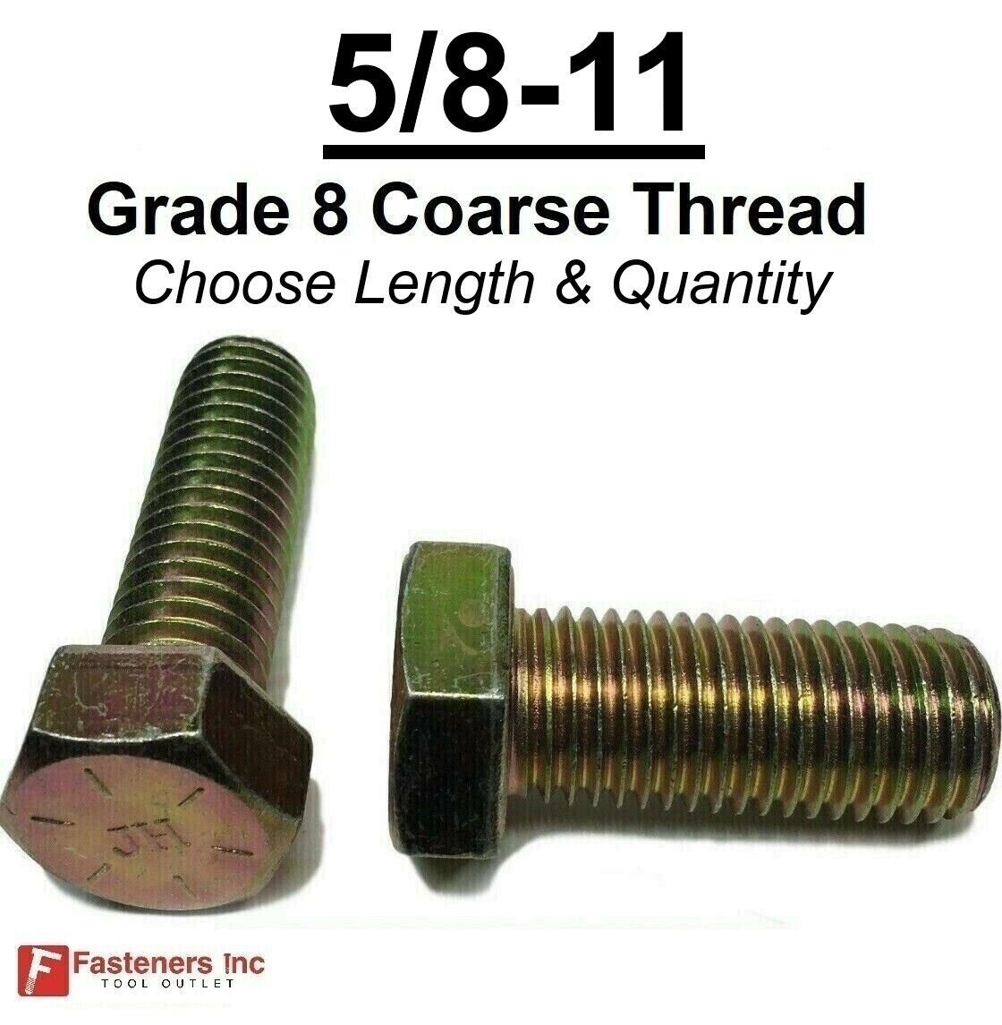 5/8-11 Hex Bolt Yellow Zinc Plated Grade 8 Cap Screw Coarse Thread(All Size&Qtys