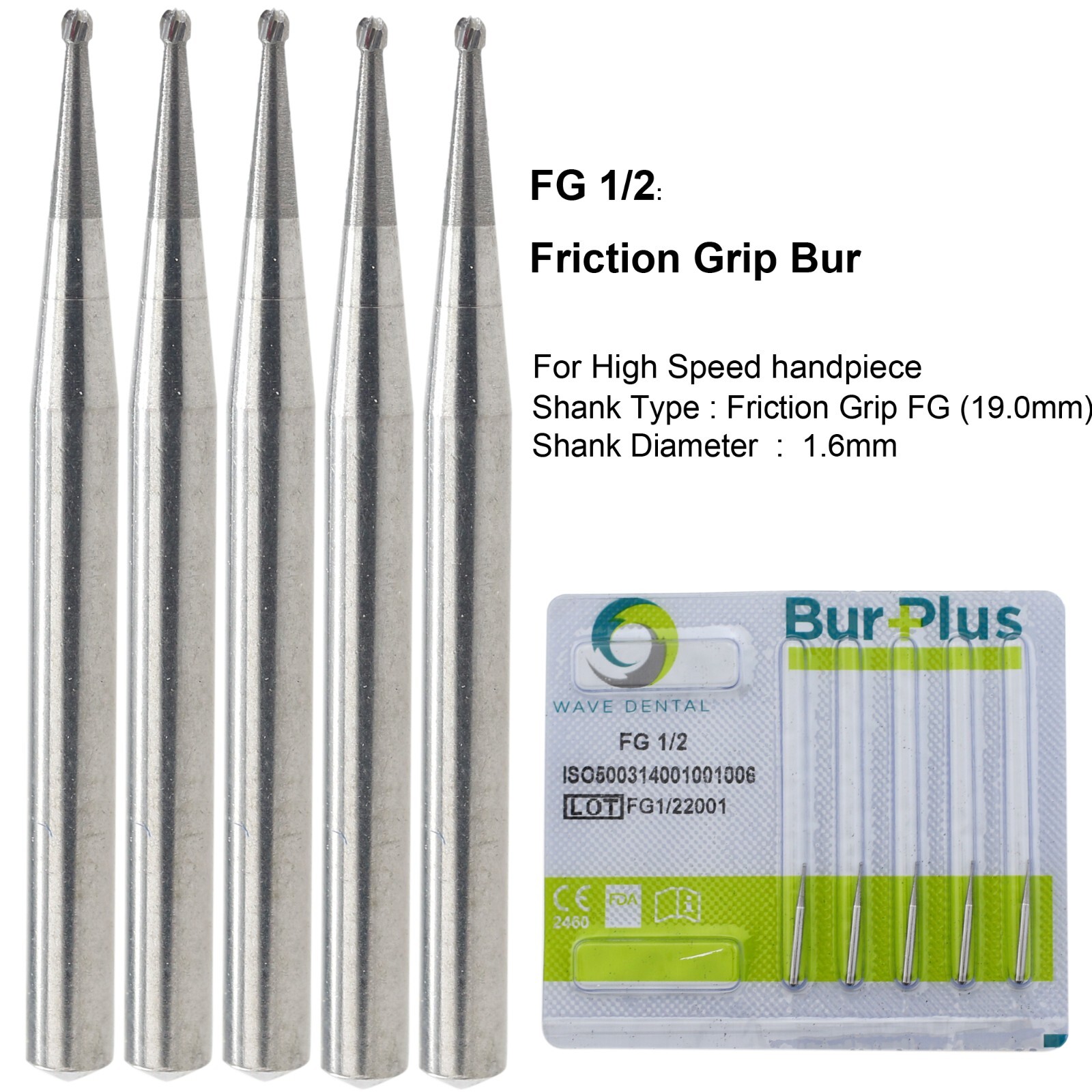 Wave Dental Surgical Bur Round 1/4 1/2 2 4 6 8 1 Carbide Bur FG High Speed 25mm