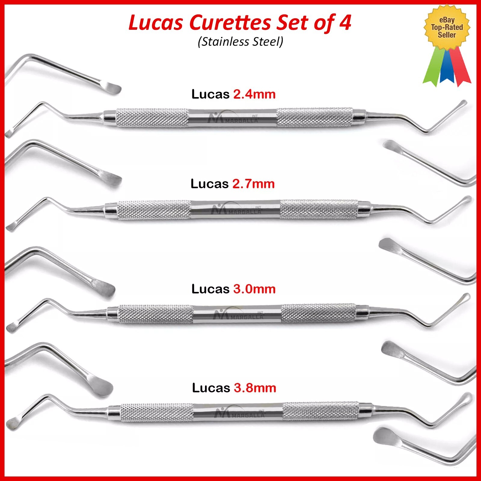 Dental Lucas Bone Curettes Set Of 4 Surgery Surgical Periodontal Tools Margalla®