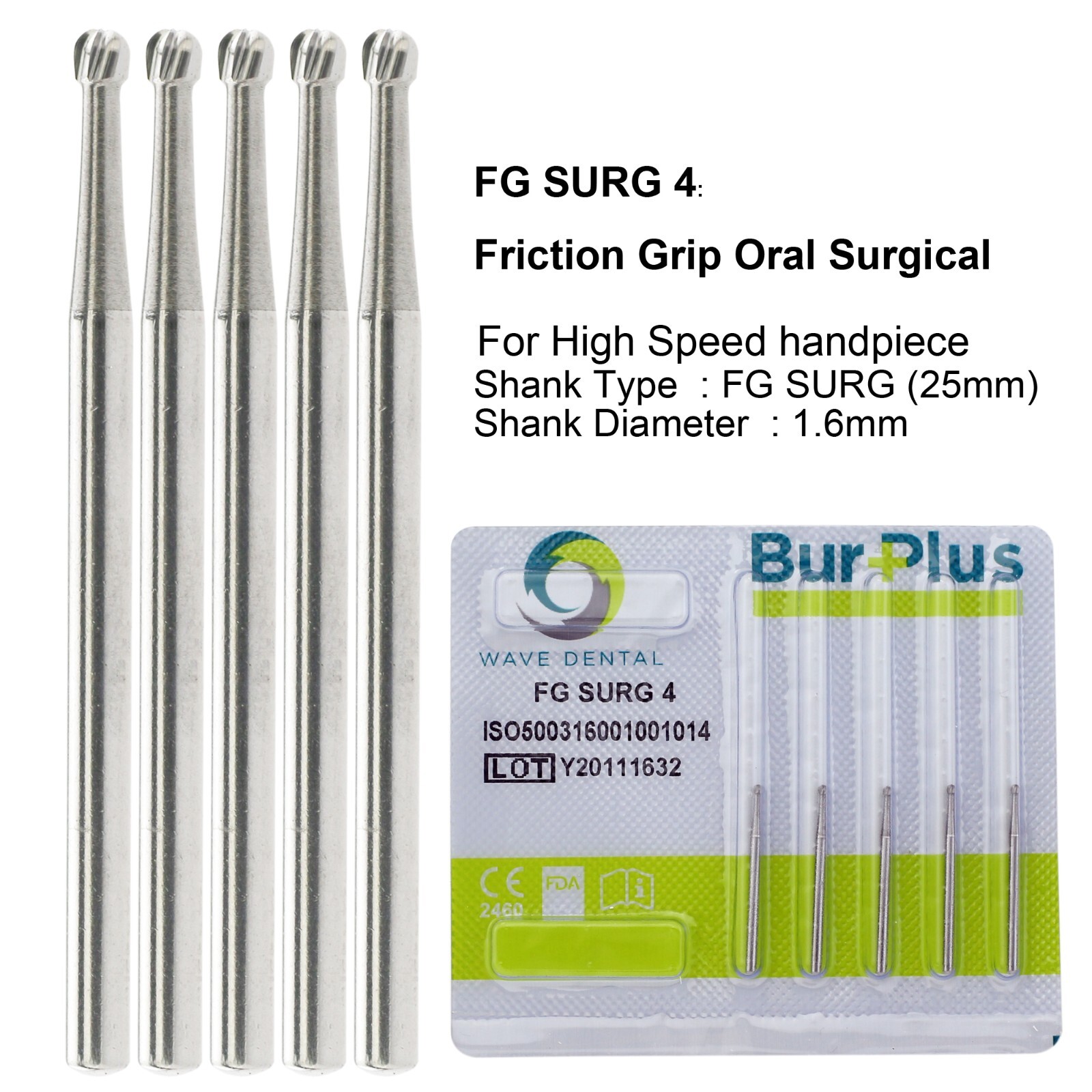 Wave Dental Surgical Bur Round 1/4 1/2 2 4 6 8 1 Carbide Bur FG High Speed 25mm