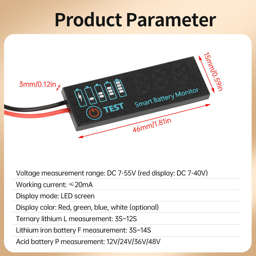 2pcs DC7-55V Lithium Battery Level Indicator Tester LED Voltage Power Monitor US